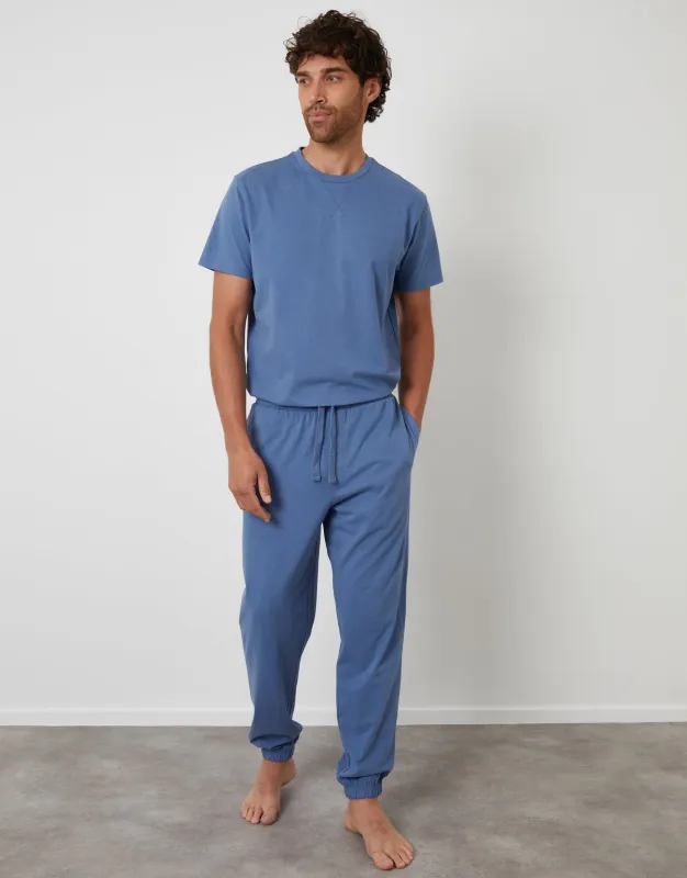 Denim Blue Peached Cotton Pyjama Set (2-Piece Set) sold by Threadbare