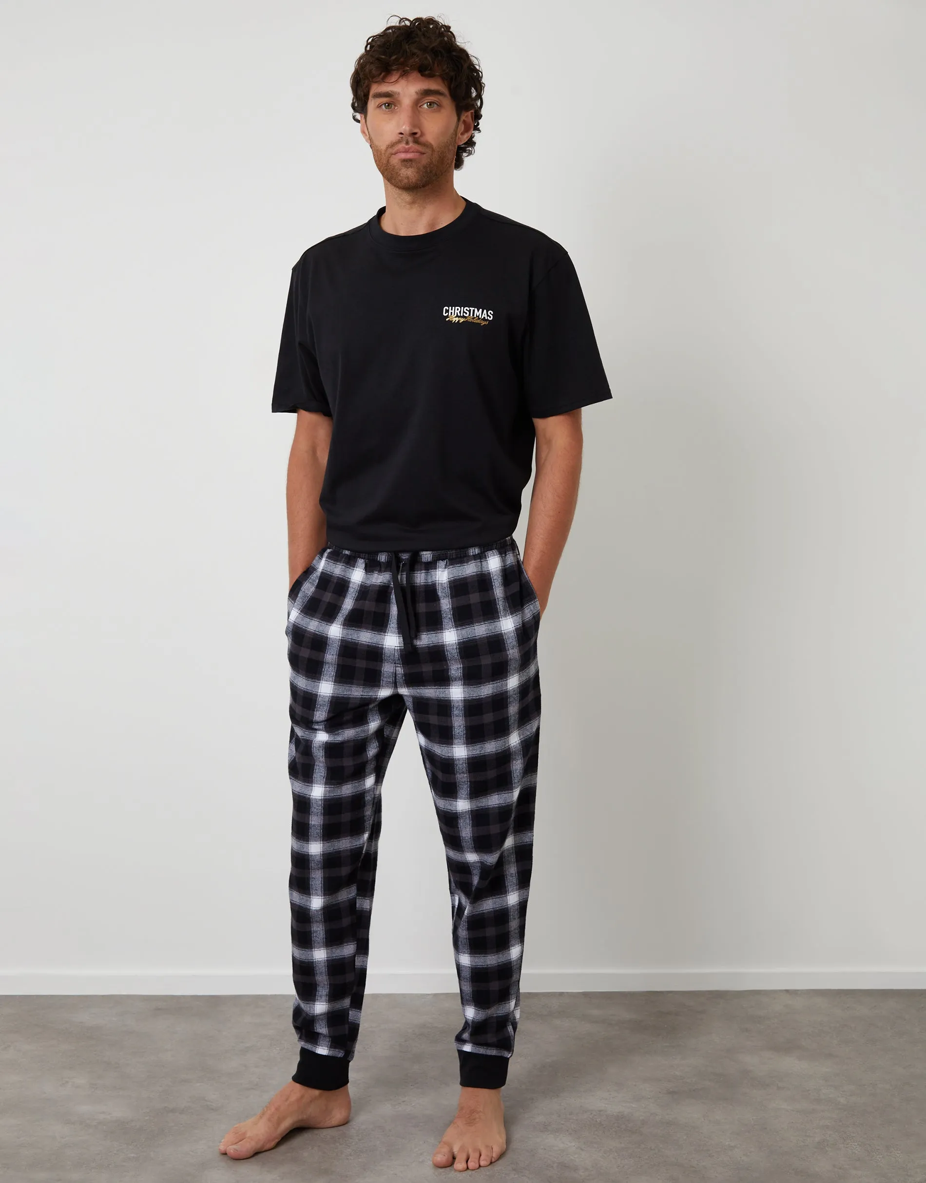 Black Christmas Graphic Check Pyjamas (2-Piece Set) sold by Threadbare product image thumbnail 4
