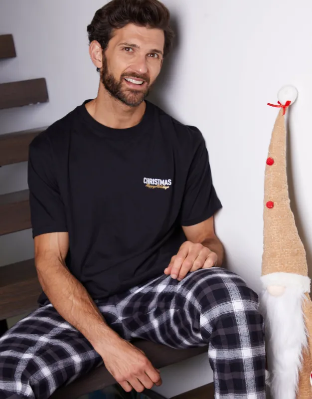Black Christmas Graphic Check Pyjamas (2-Piece Set) sold by Threadbare