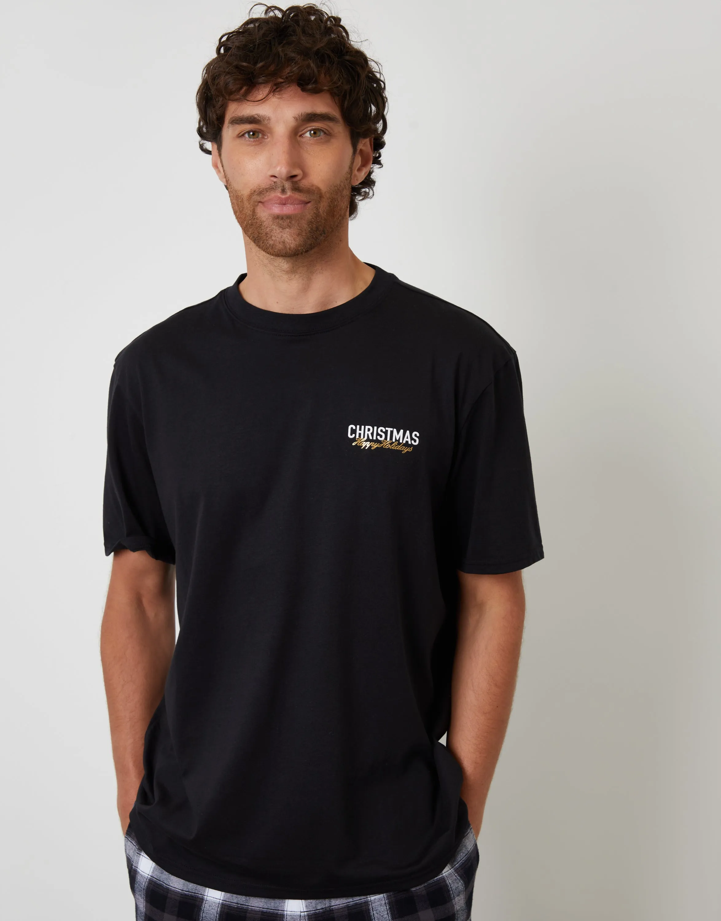 Black Christmas Graphic Check Pyjamas (2-Piece Set) sold by Threadbare product image thumbnail 3