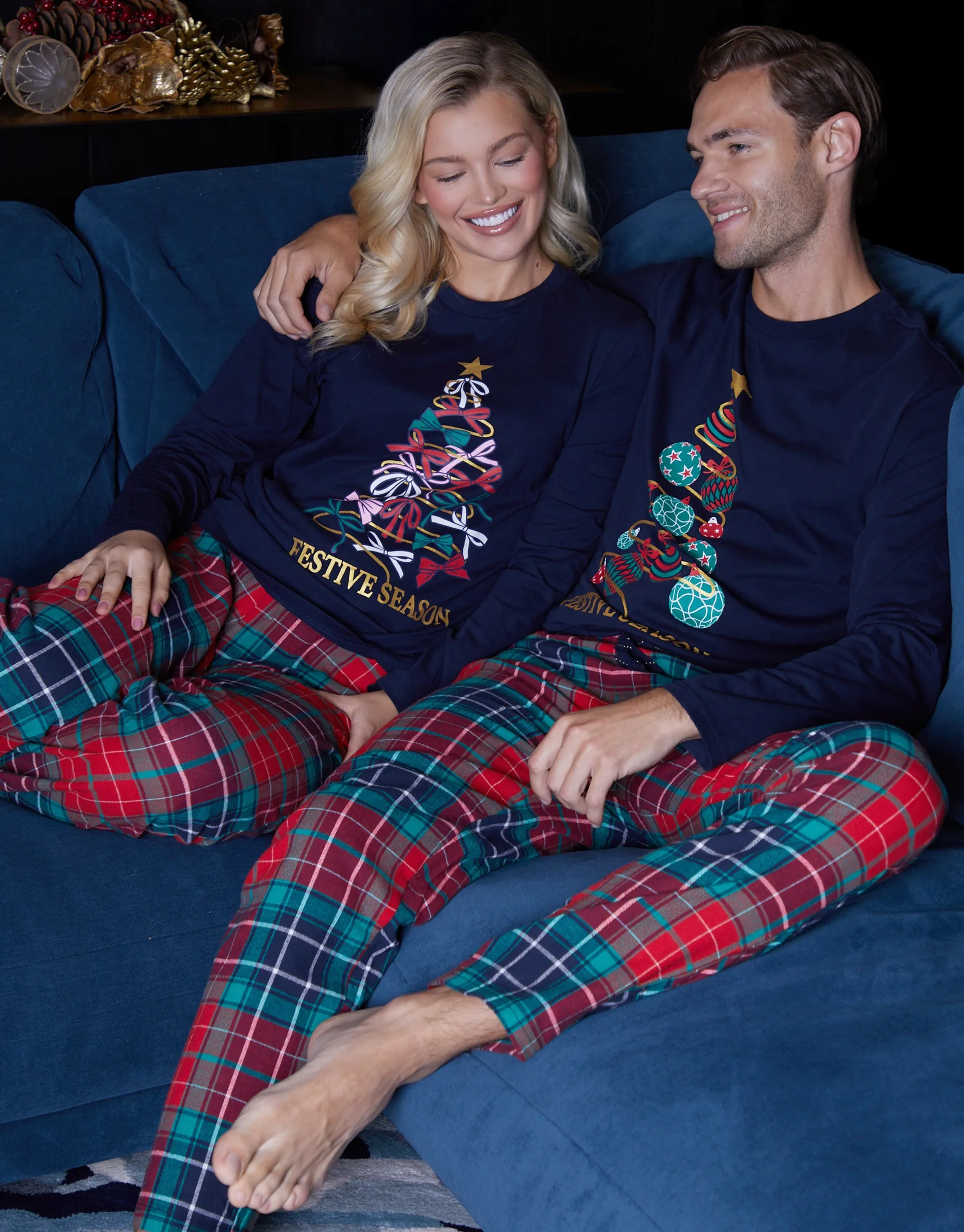 Navy Christmas Tree Graphic Long Pyjamas (2-Piece Set) sold by Threadbare product image thumbnail 5