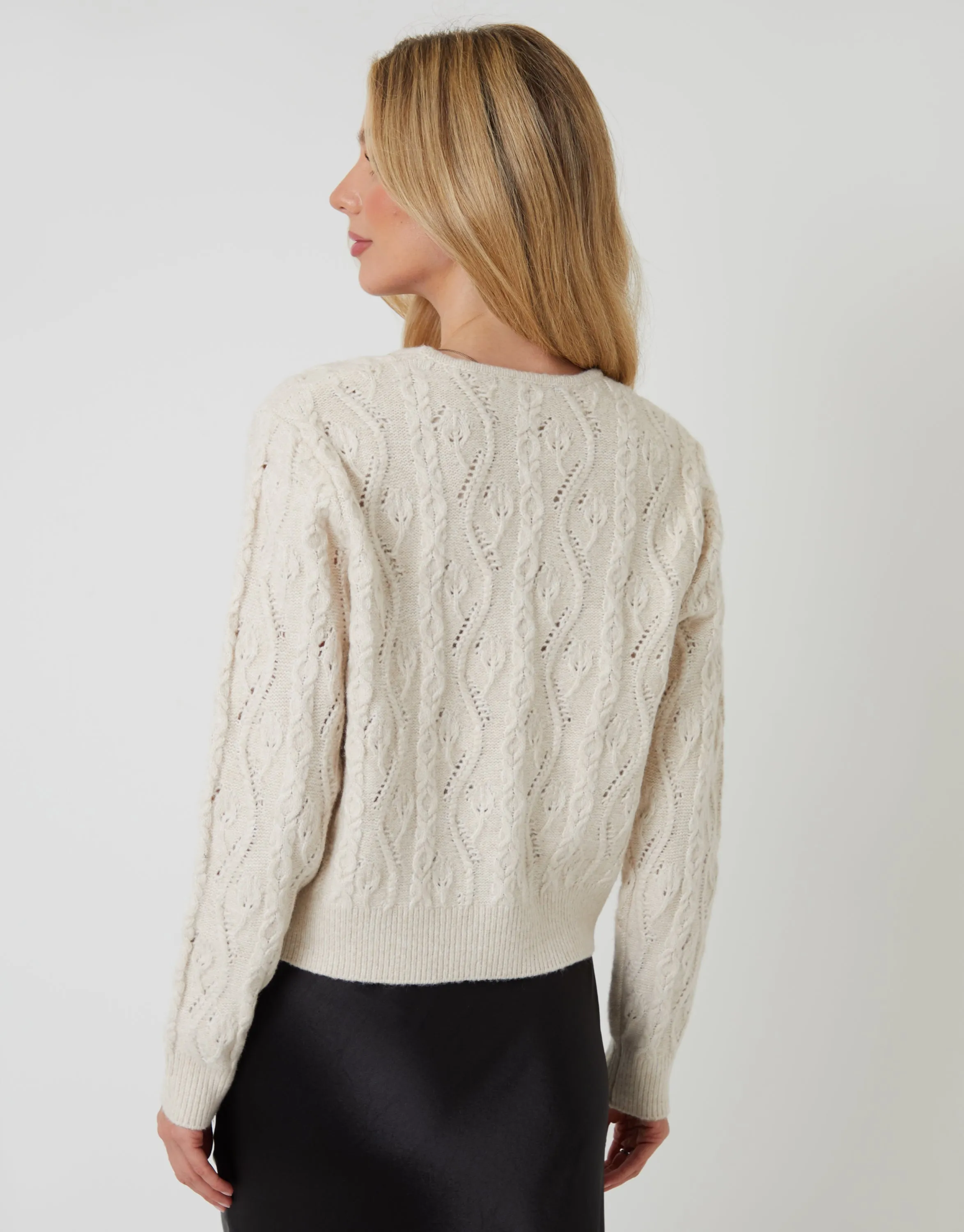 Cream Cable Knit Velvet Bow Detail Cardigan sold by Threadbare product image thumbnail 3