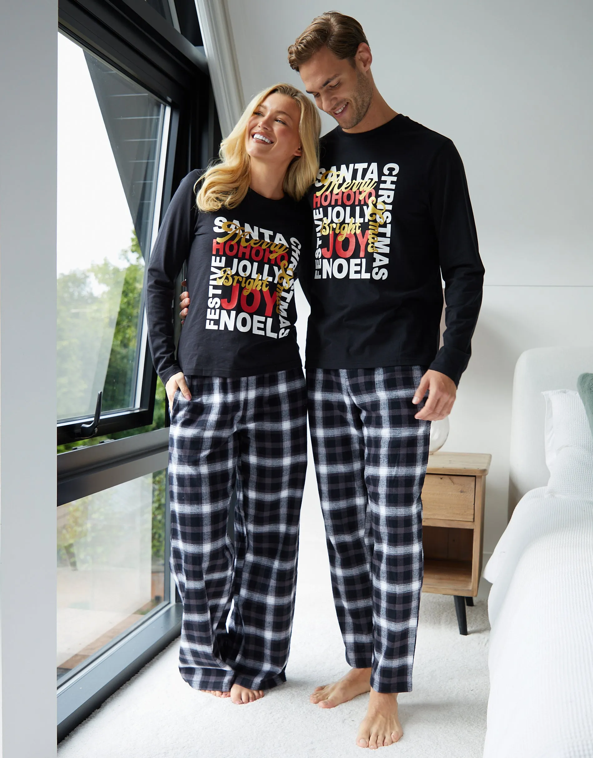 Black Christmas Slogan Graphic Long Pyjamas (2-Piece Set) sold by Threadbare product image thumbnail 2