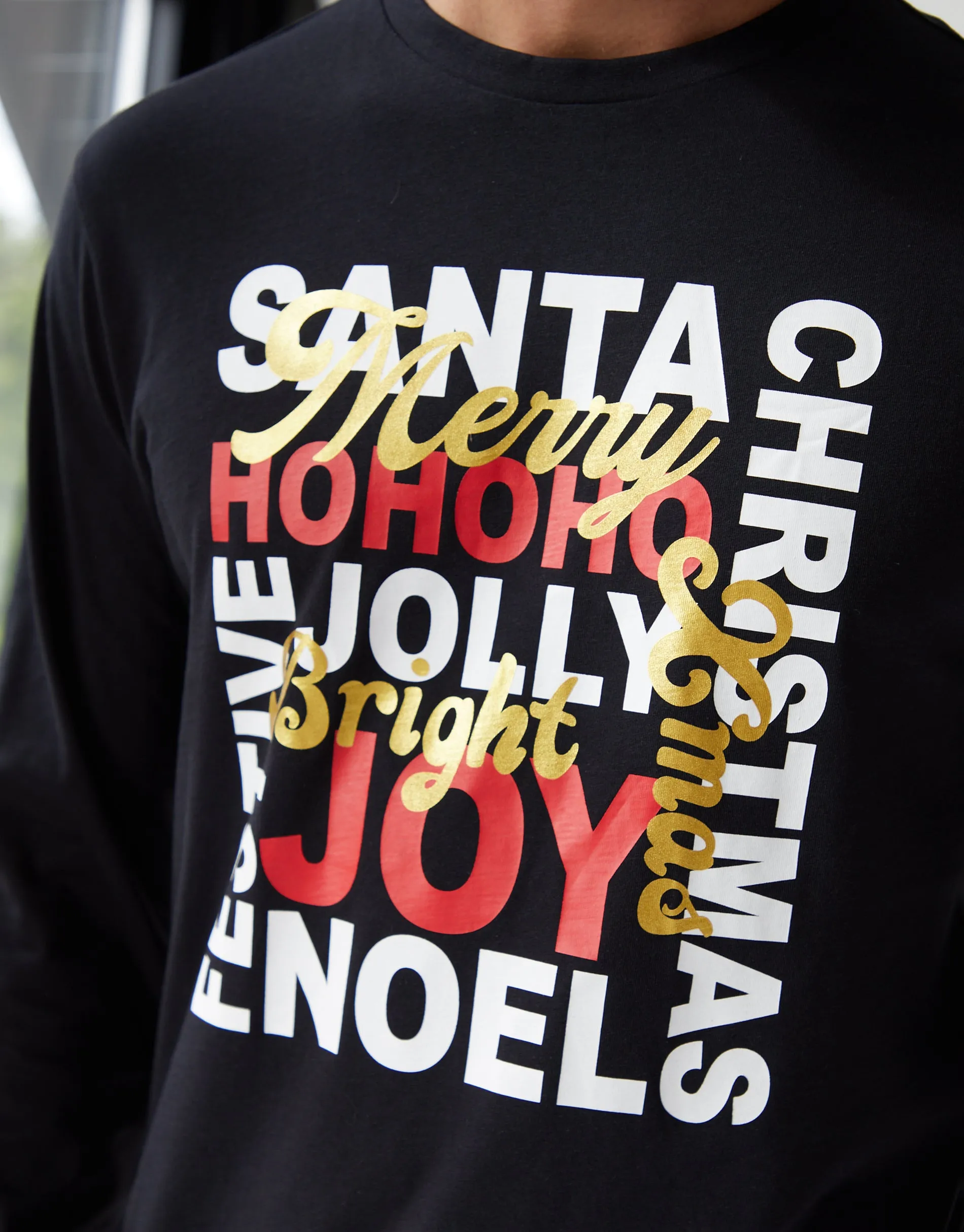 Black Christmas Slogan Graphic Long Pyjamas (2-Piece Set) sold by Threadbare product image thumbnail 5