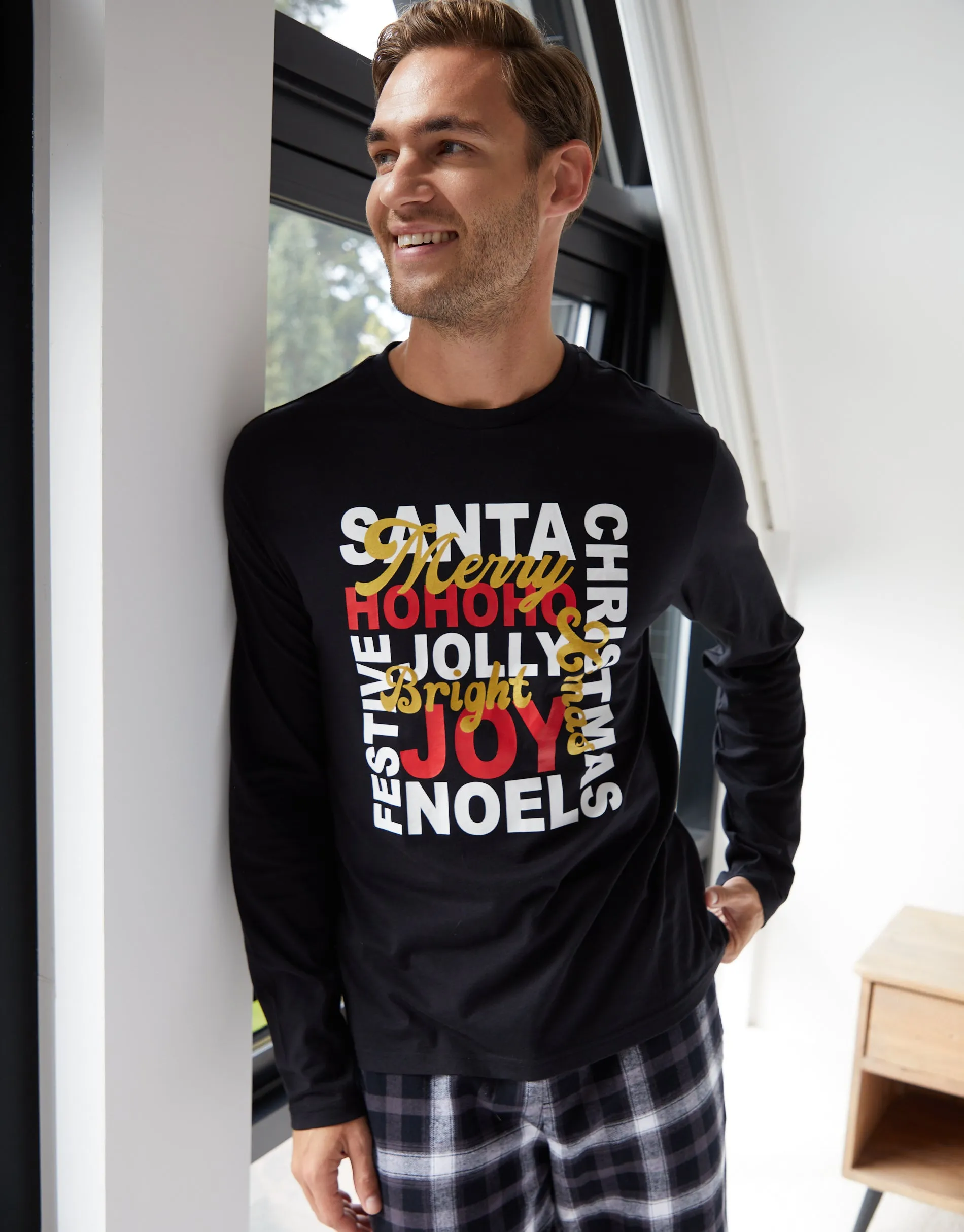 Black Christmas Slogan Graphic Long Pyjamas (2-Piece Set) sold by Threadbare product image thumbnail 4