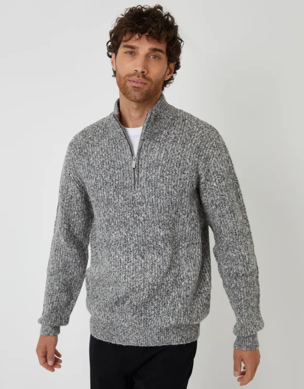 Grey Twist Knitted Quarter Zip Jumper sold by Threadbare