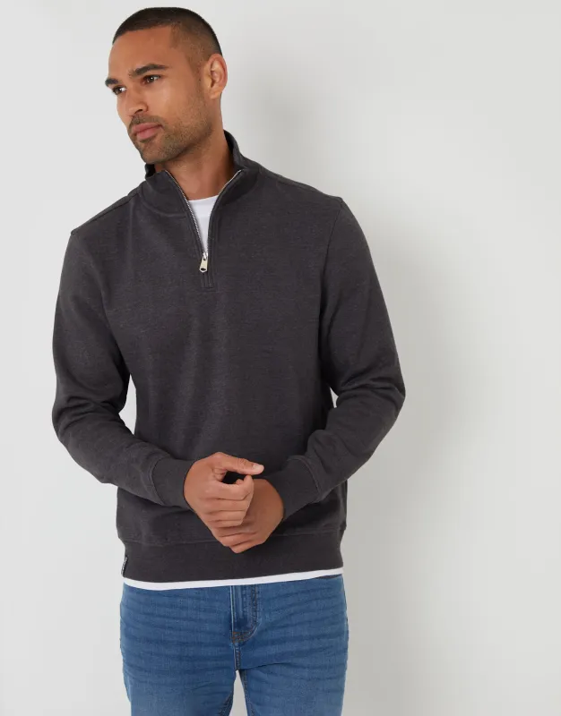 Charcoal Grey Mock T-Shirt Quarter Zip Sweatshirt sold by Threadbare