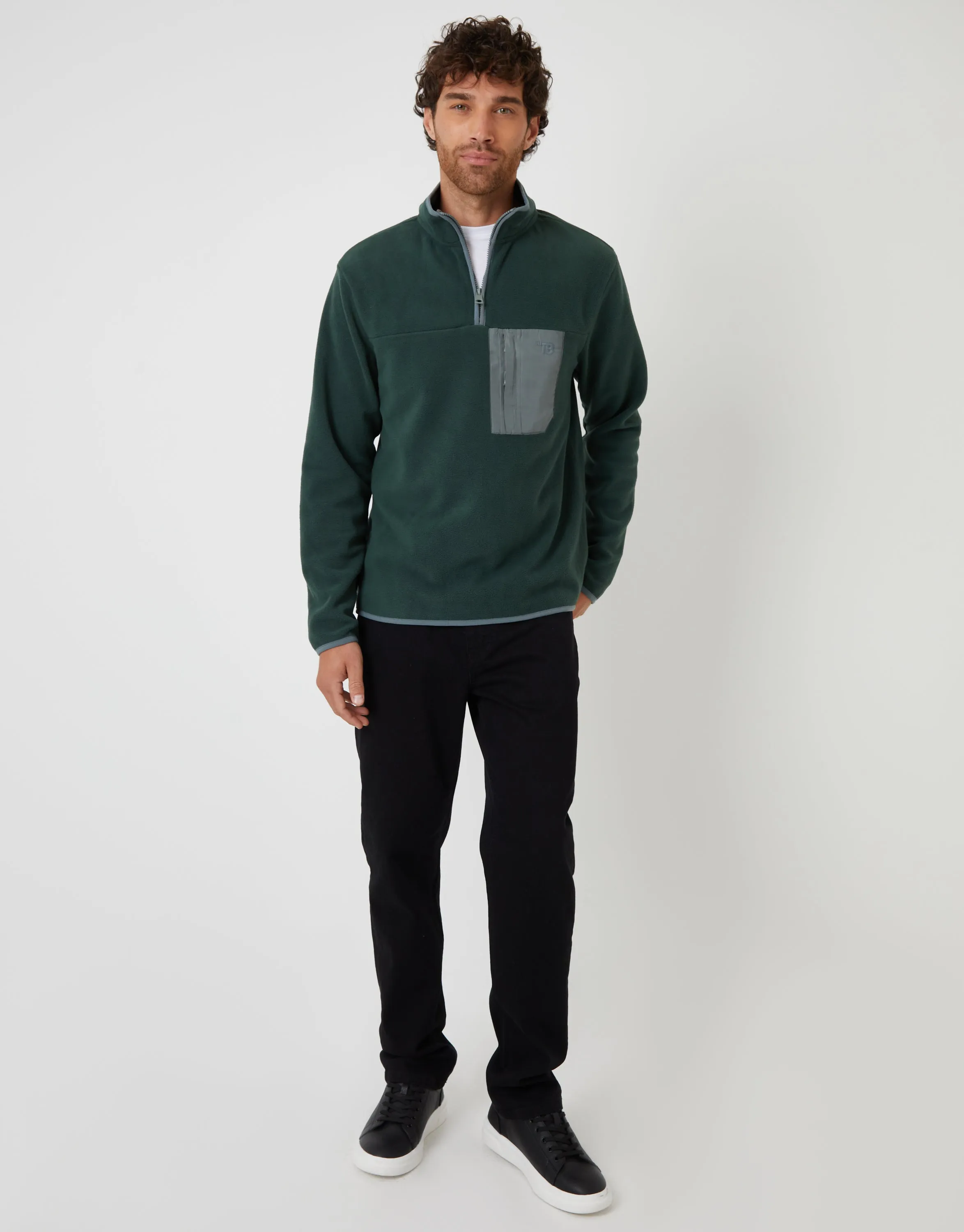 Forest Green Microfleece Quarter Zip Sweatshirt sold by Threadbare product image thumbnail 4