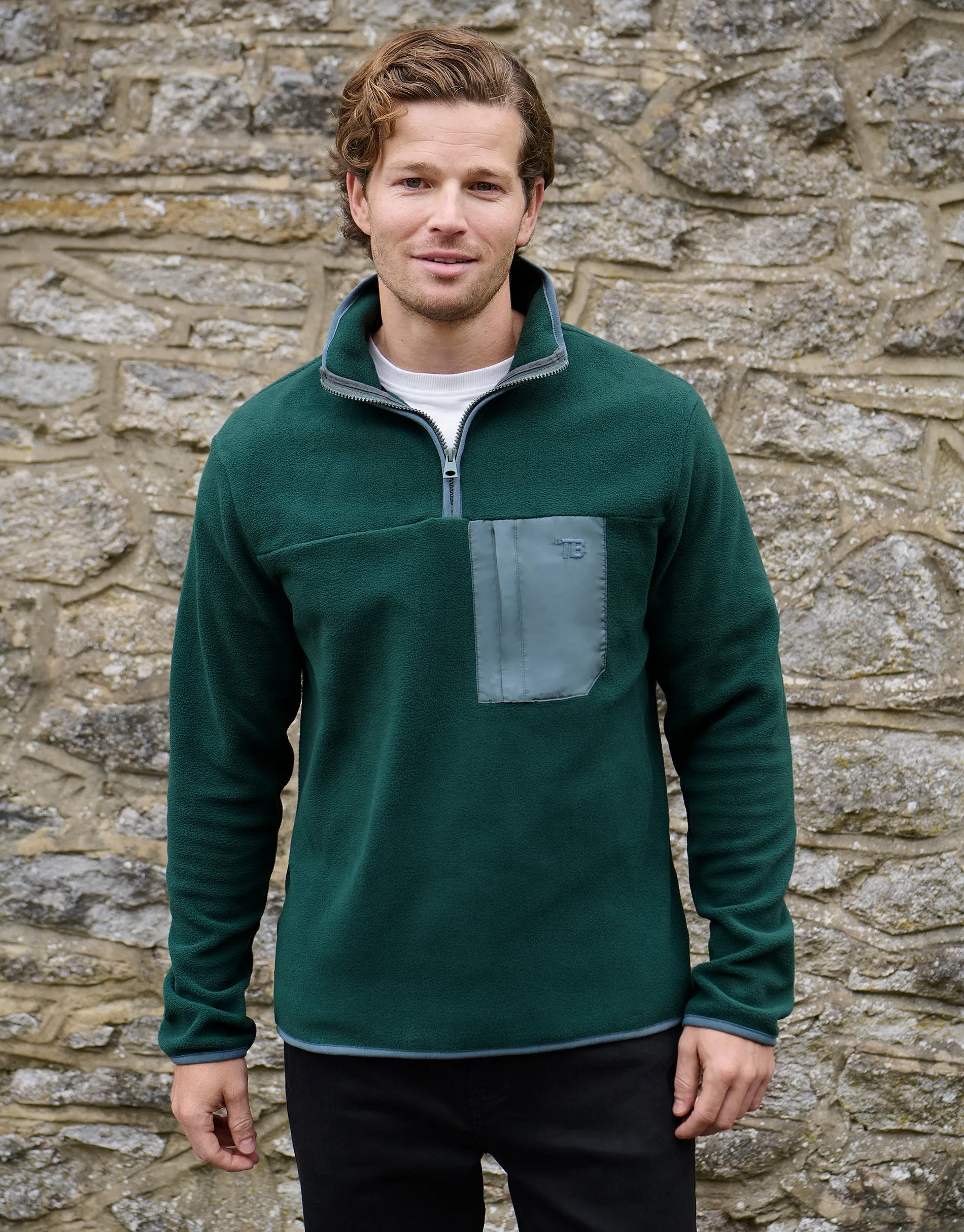 Forest Green Microfleece Quarter Zip Sweatshirt sold by Threadbare