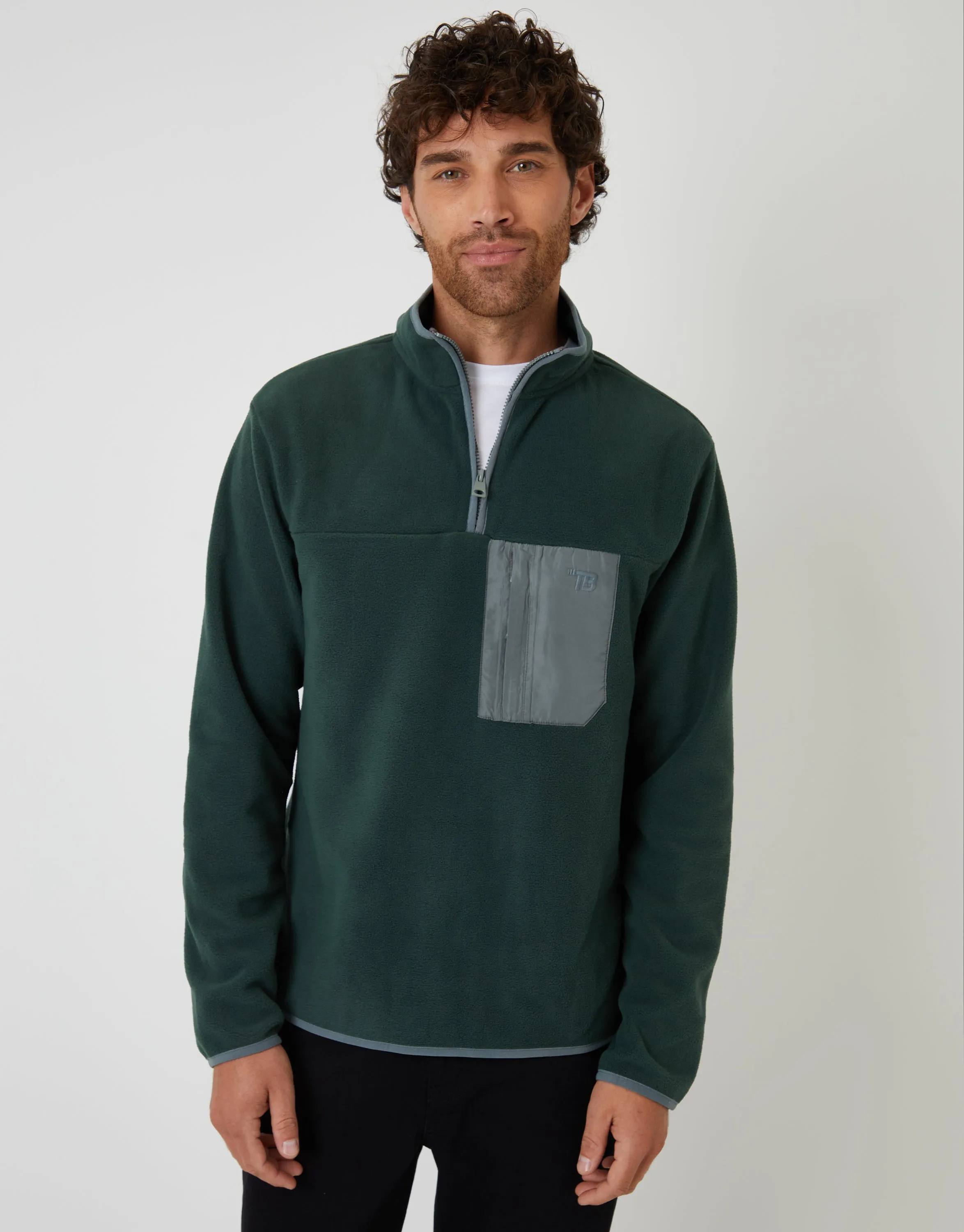Forest Green Microfleece Quarter Zip Sweatshirt sold by Threadbare product image thumbnail 2