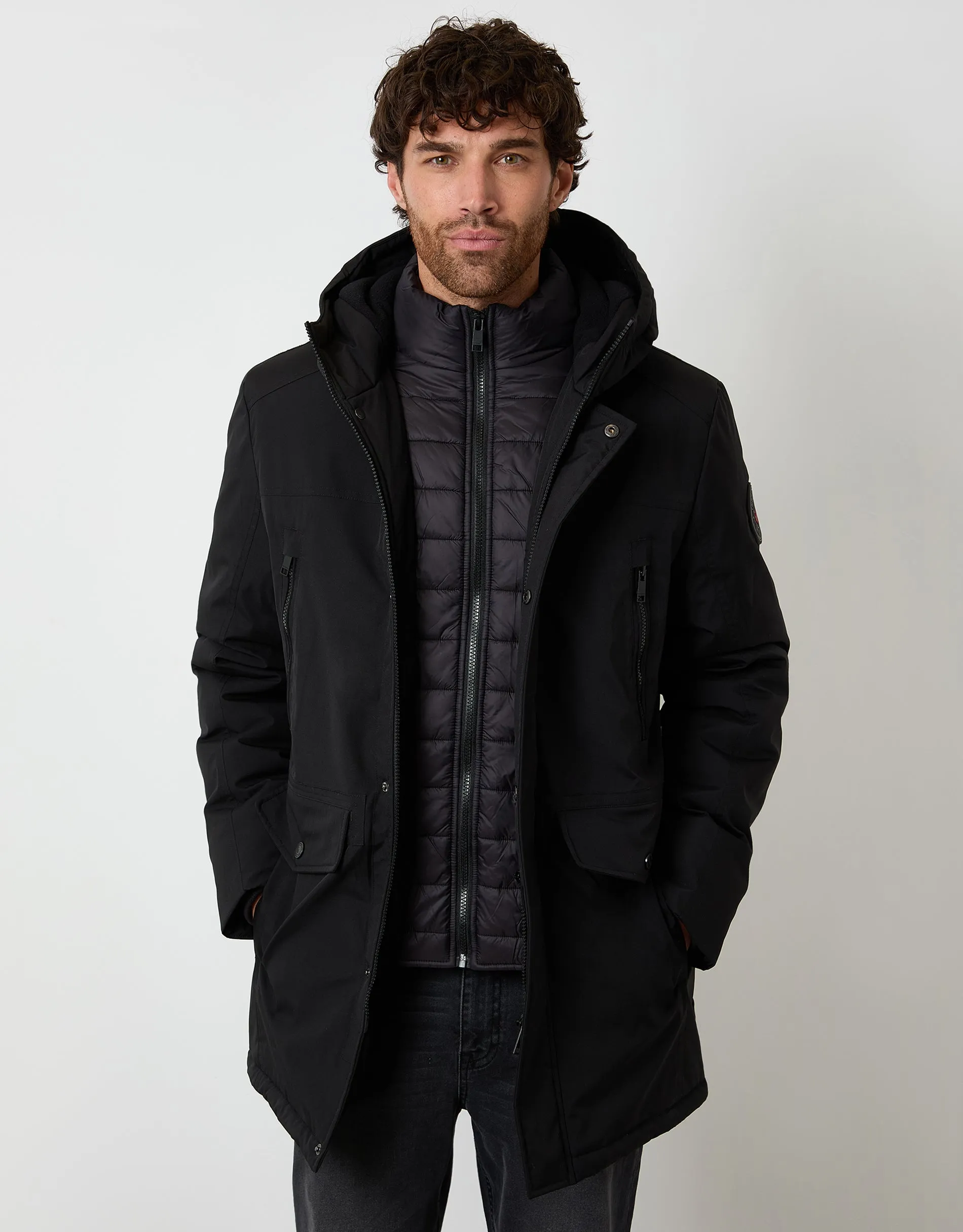 Black Mock Inner Longline Utility Coat sold by Threadbare product image thumbnail 3