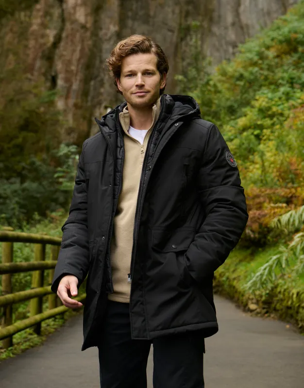 Black Mock Inner Longline Utility Coat sold by Threadbare