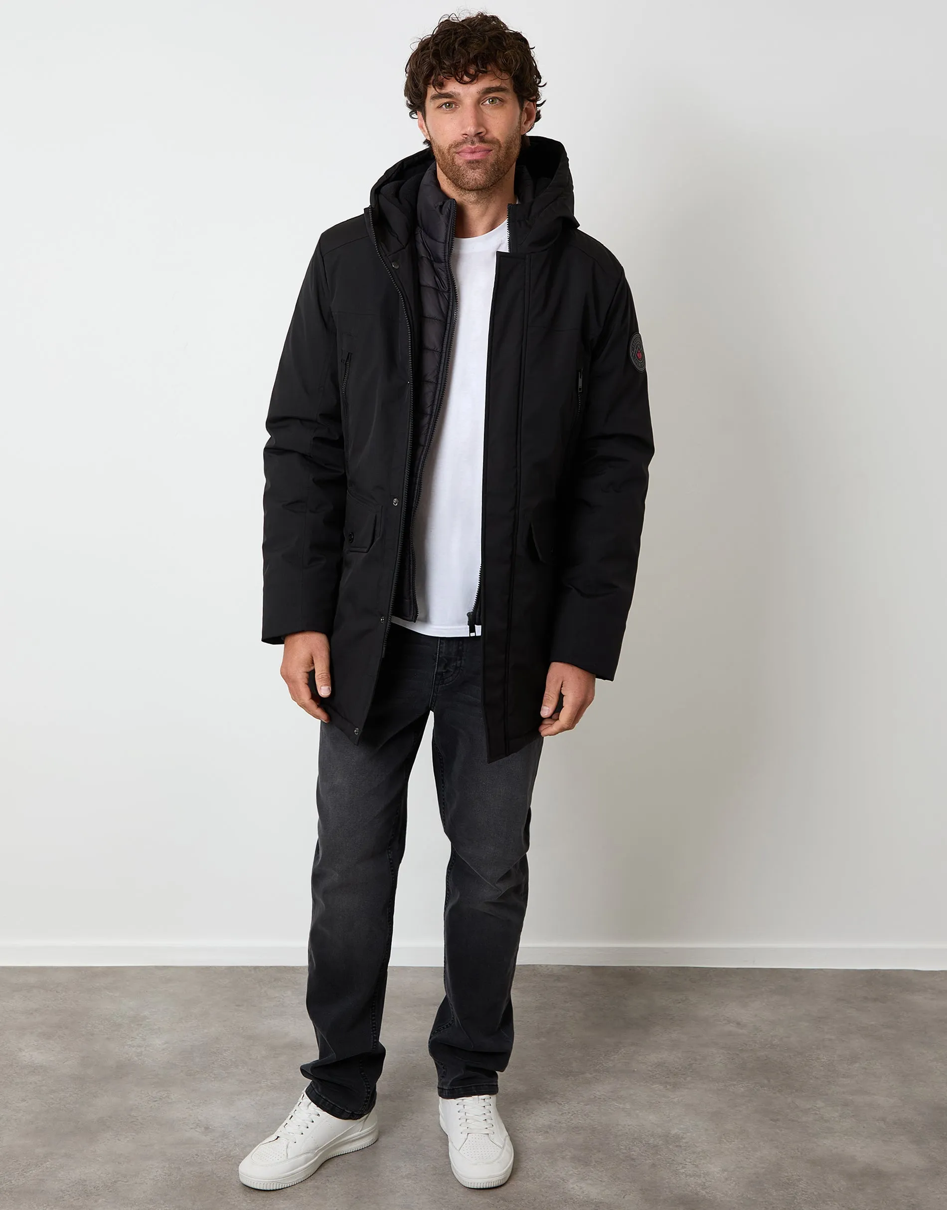 Black Mock Inner Longline Utility Coat sold by Threadbare product image thumbnail 5