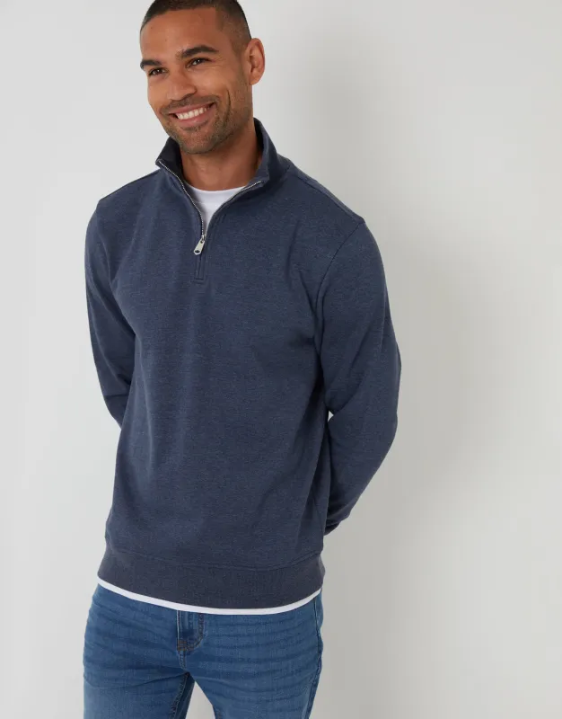 Denim Marl Blue Mock T-Shirt Quarter Zip Sweatshirt sold by Threadbare