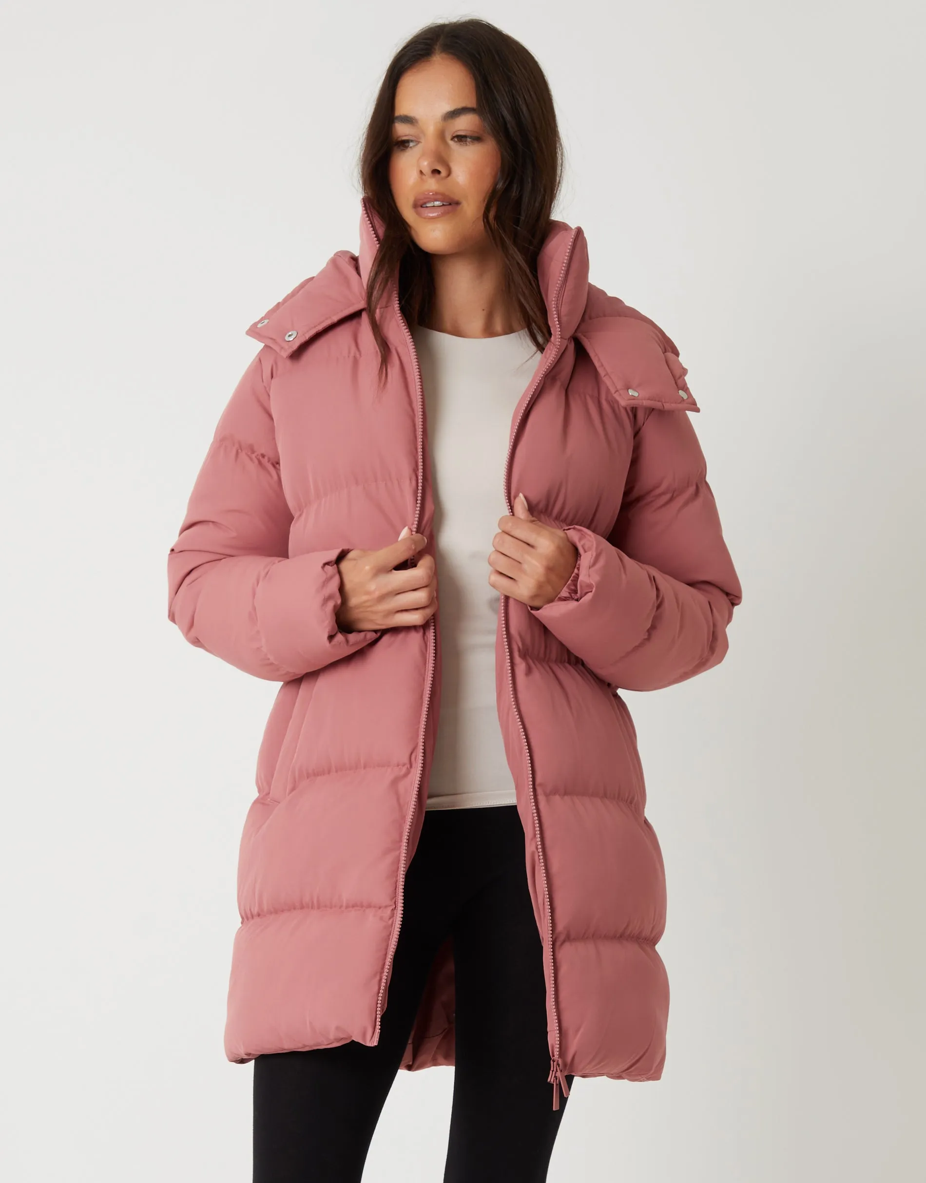 Pink Mid Length Hooded Puffer Coat sold by Threadbare product image thumbnail 2
