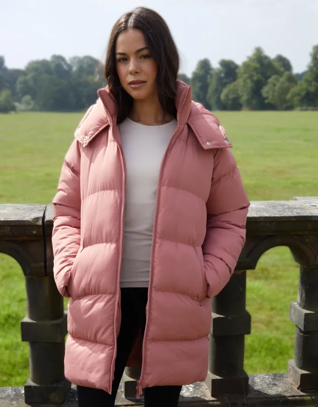 Pink Mid Length Hooded Puffer Coat sold by Threadbare