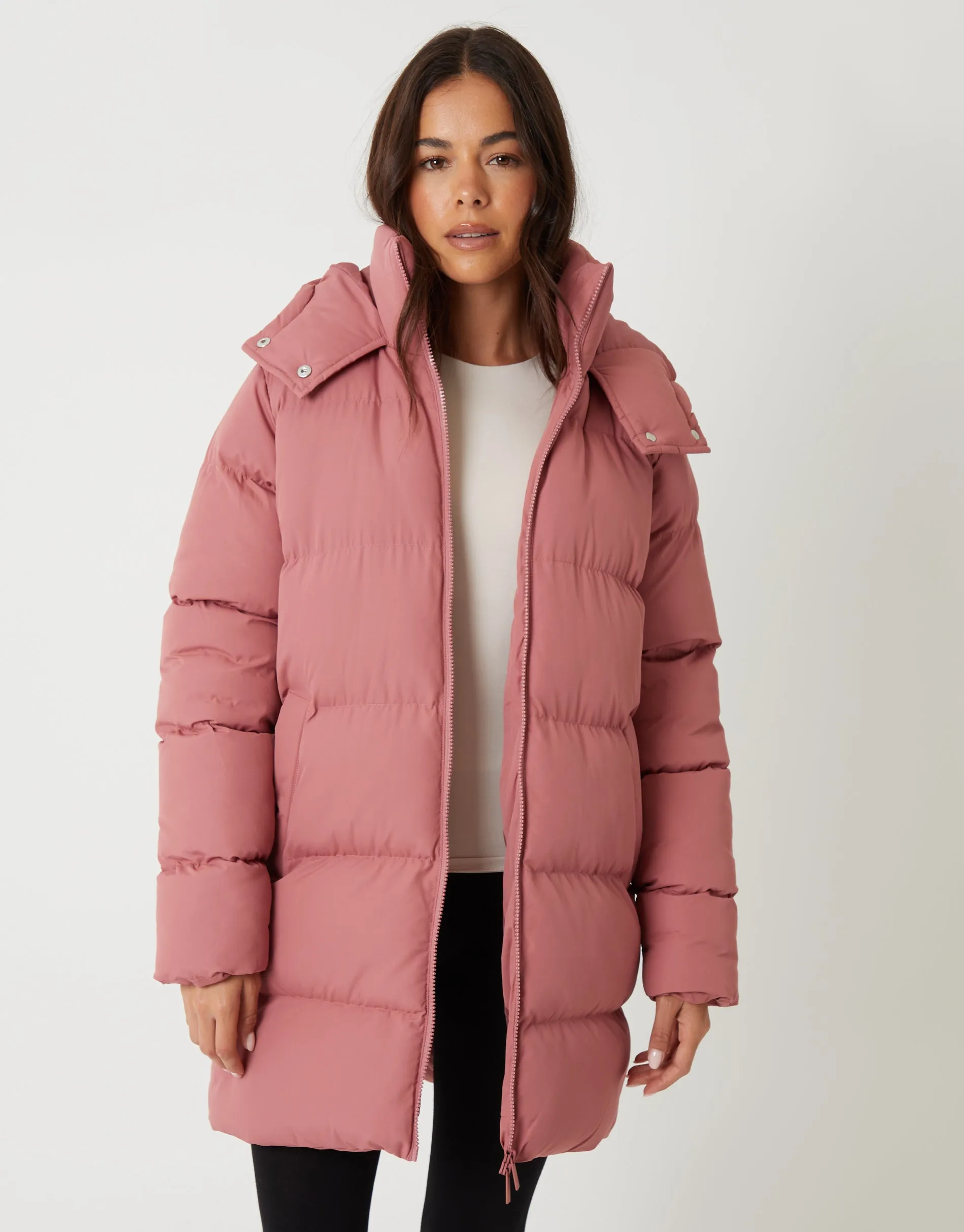 Pink Mid Length Hooded Puffer Coat sold by Threadbare product image thumbnail 4