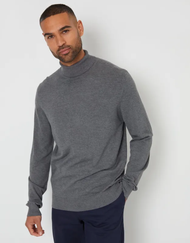 Charcoal Grey Marl Knitted Roll Neck Jumper sold by Threadbare
