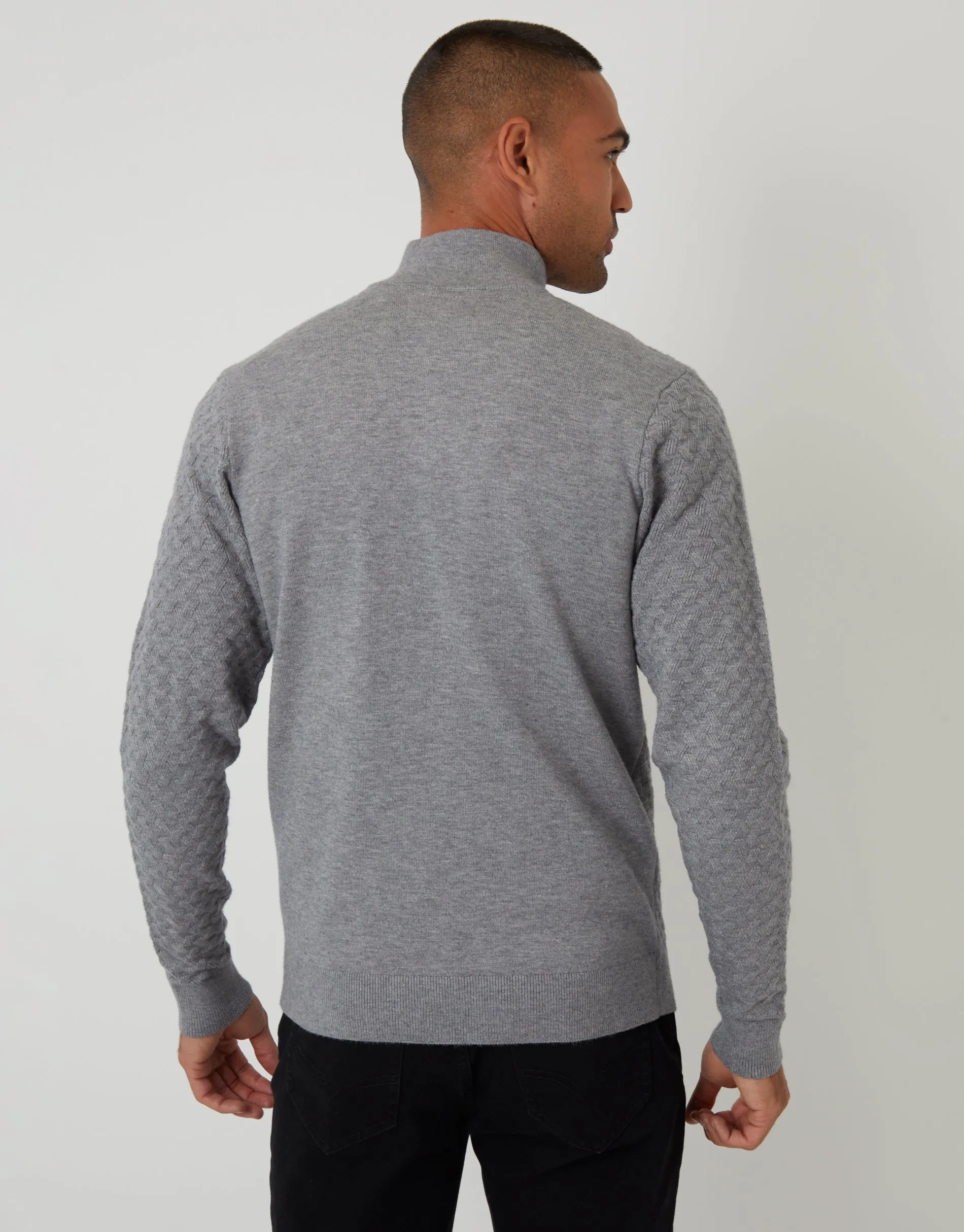 Grey Textured Cable Knit Quarter Zip Jumper sold by Threadbare product image thumbnail 2