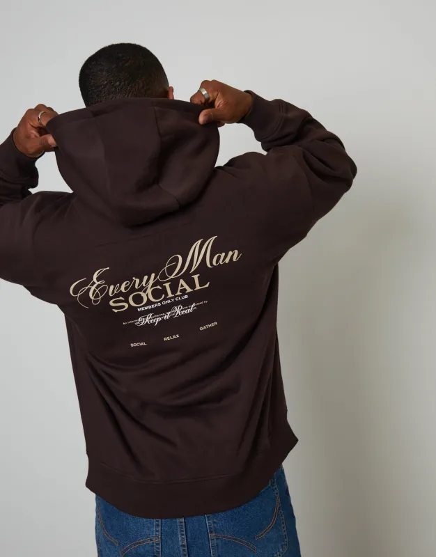 Chocolate Brown Relaxed Fit Graphic Print Hoodie sold by Threadbare