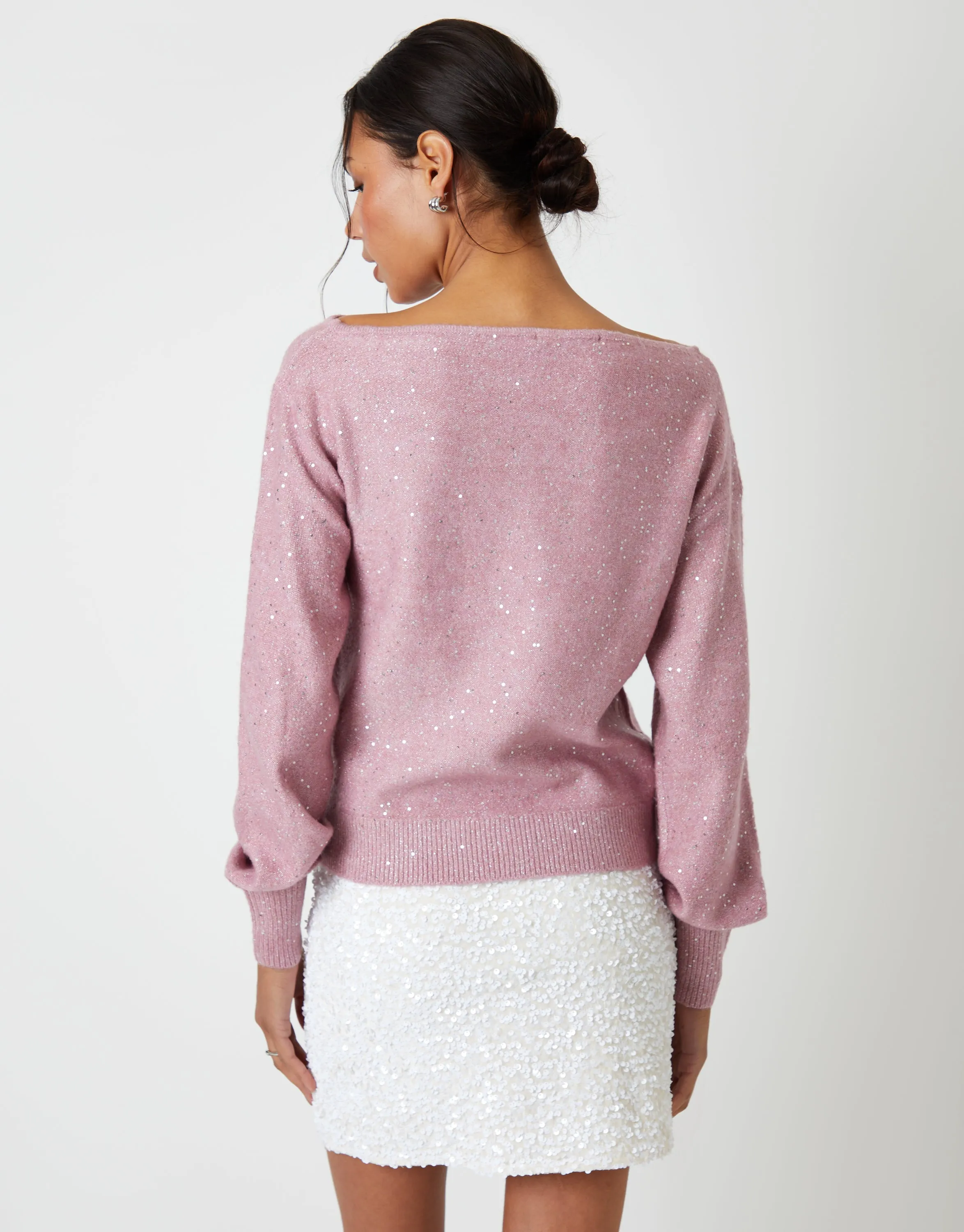 Pink Knitted Sequin Slash Neck Jumper sold by Threadbare product image thumbnail 5