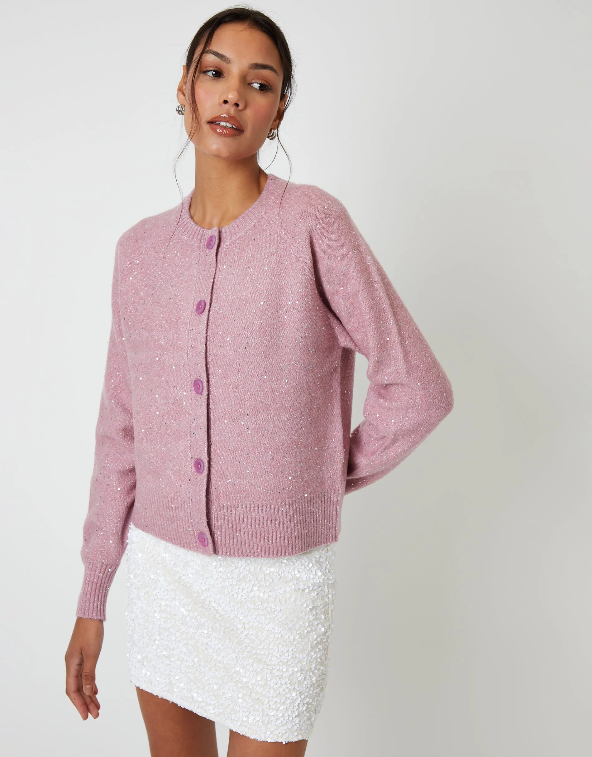 Pink Knitted Sequin Cardigan sold by Threadbare product image thumbnail 2