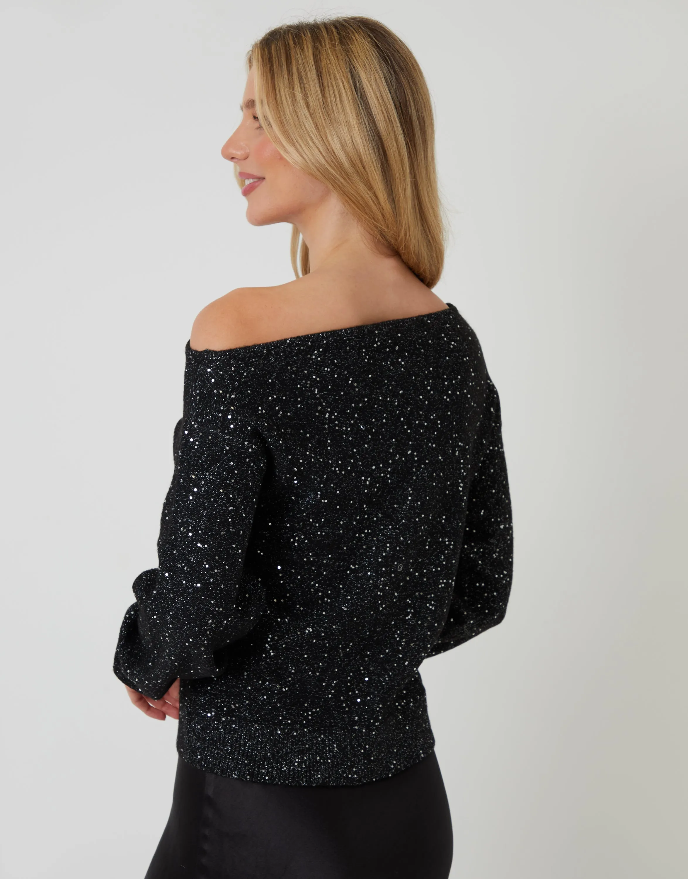 Black Knitted Sequin Slash Neck Jumper sold by Threadbare product image thumbnail 3