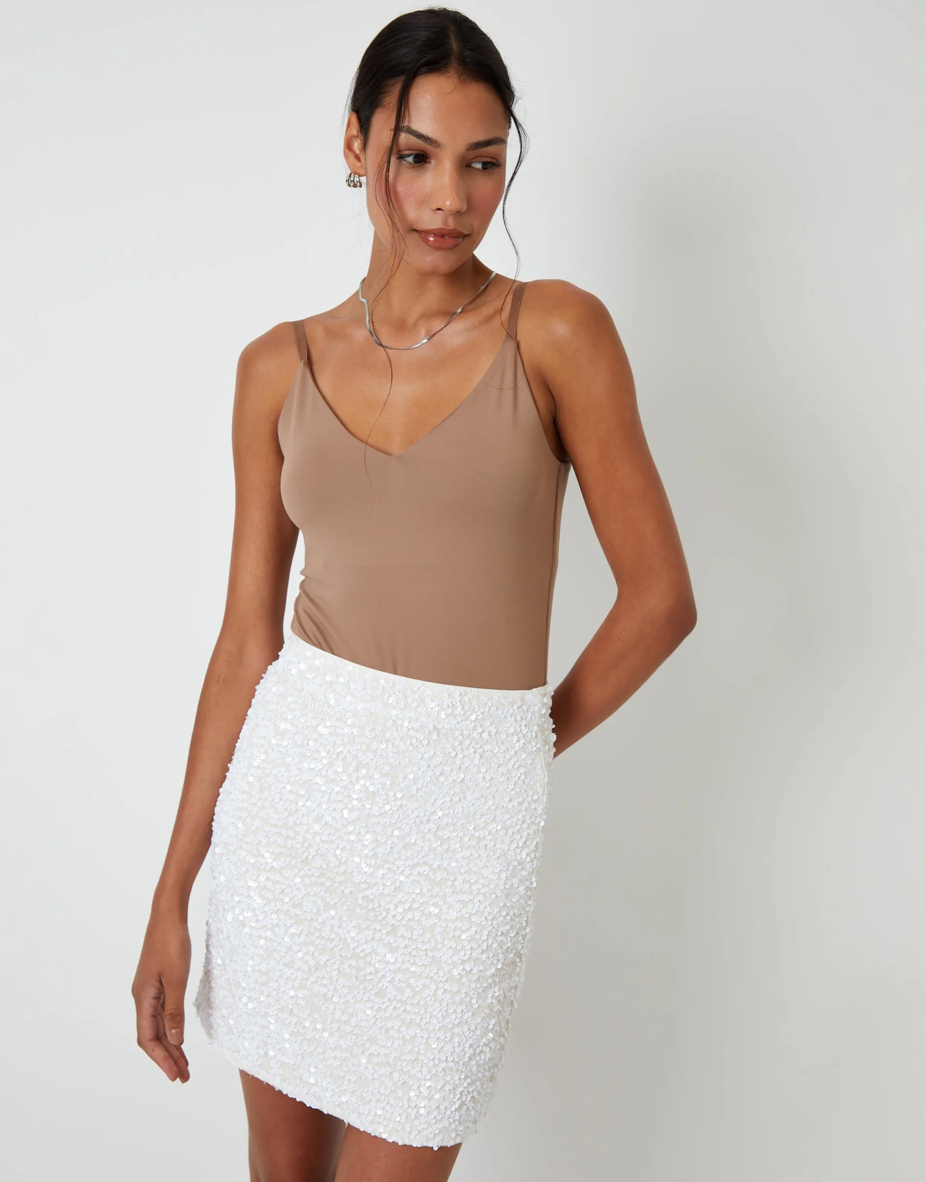 Sequin Velour Mini Skirt in White sold by Threadbare product image thumbnail 2
