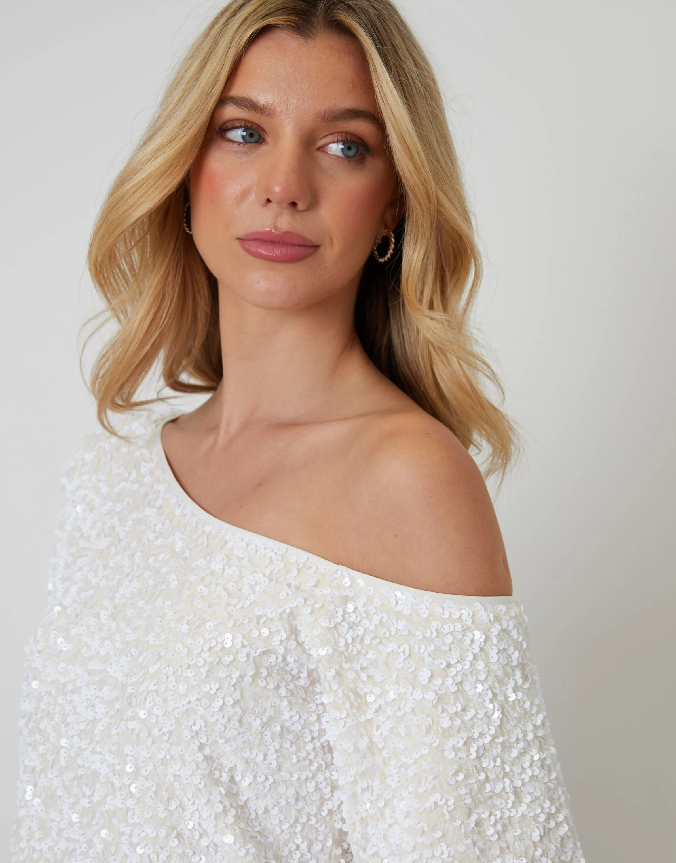 White Sequin Velour Slash Neck Top sold by Threadbare product image thumbnail 5