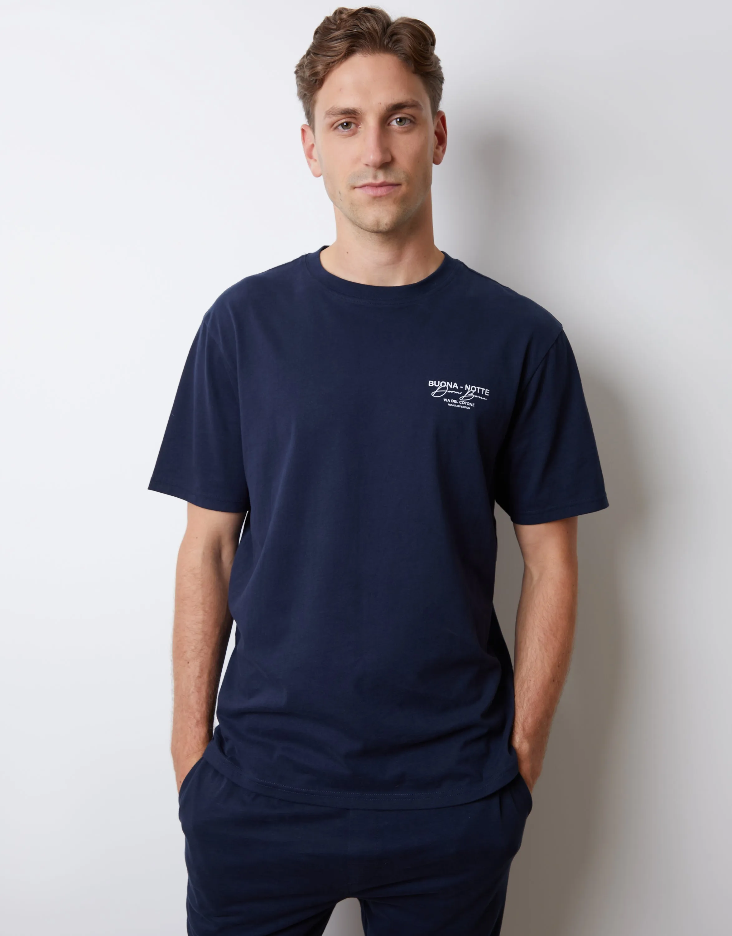 Navy Peached Cotton Graphic Lounge Set (2-Piece Set) sold by Threadbare product image thumbnail 3