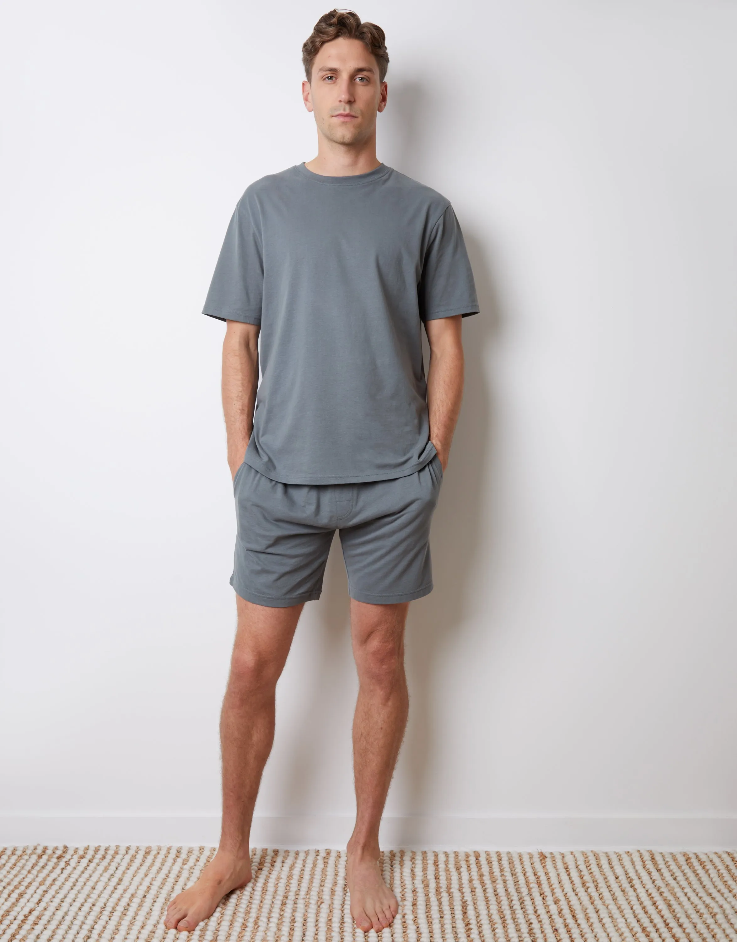 Blue Relaxed Fit Peached Cotton Shortie Lounge Set (2-Piece Set) sold by Threadbare product image thumbnail 3