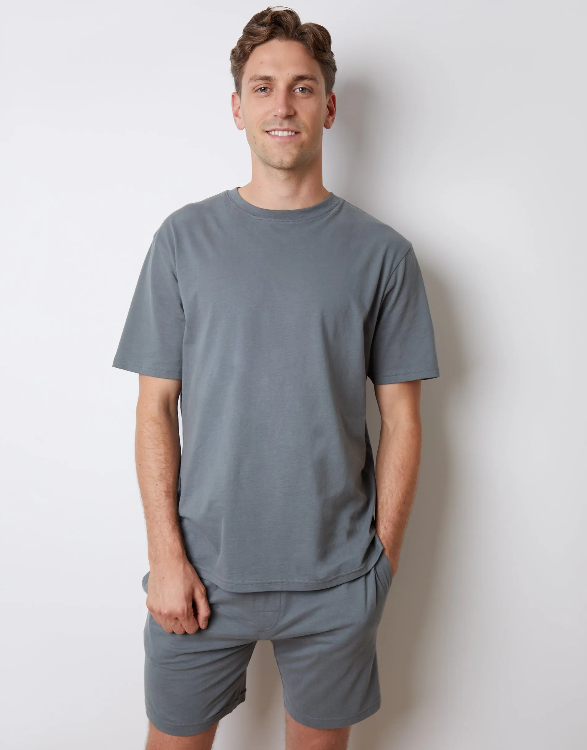 Blue Relaxed Fit Peached Cotton Shortie Lounge Set (2-Piece Set) sold by Threadbare