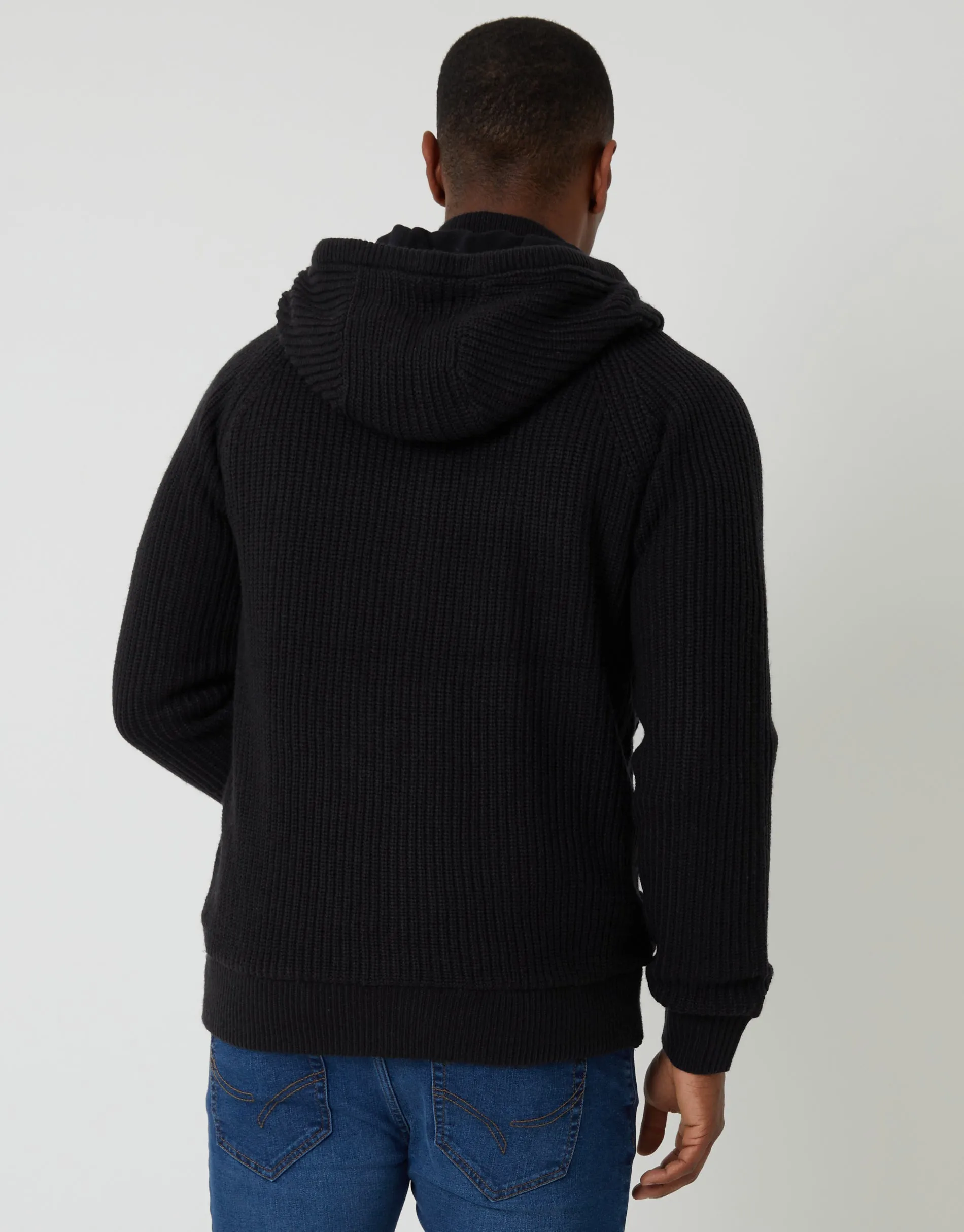 Black Cable Knit Microfleece Lined Zip Through Hoodie sold by Threadbare product image thumbnail 2