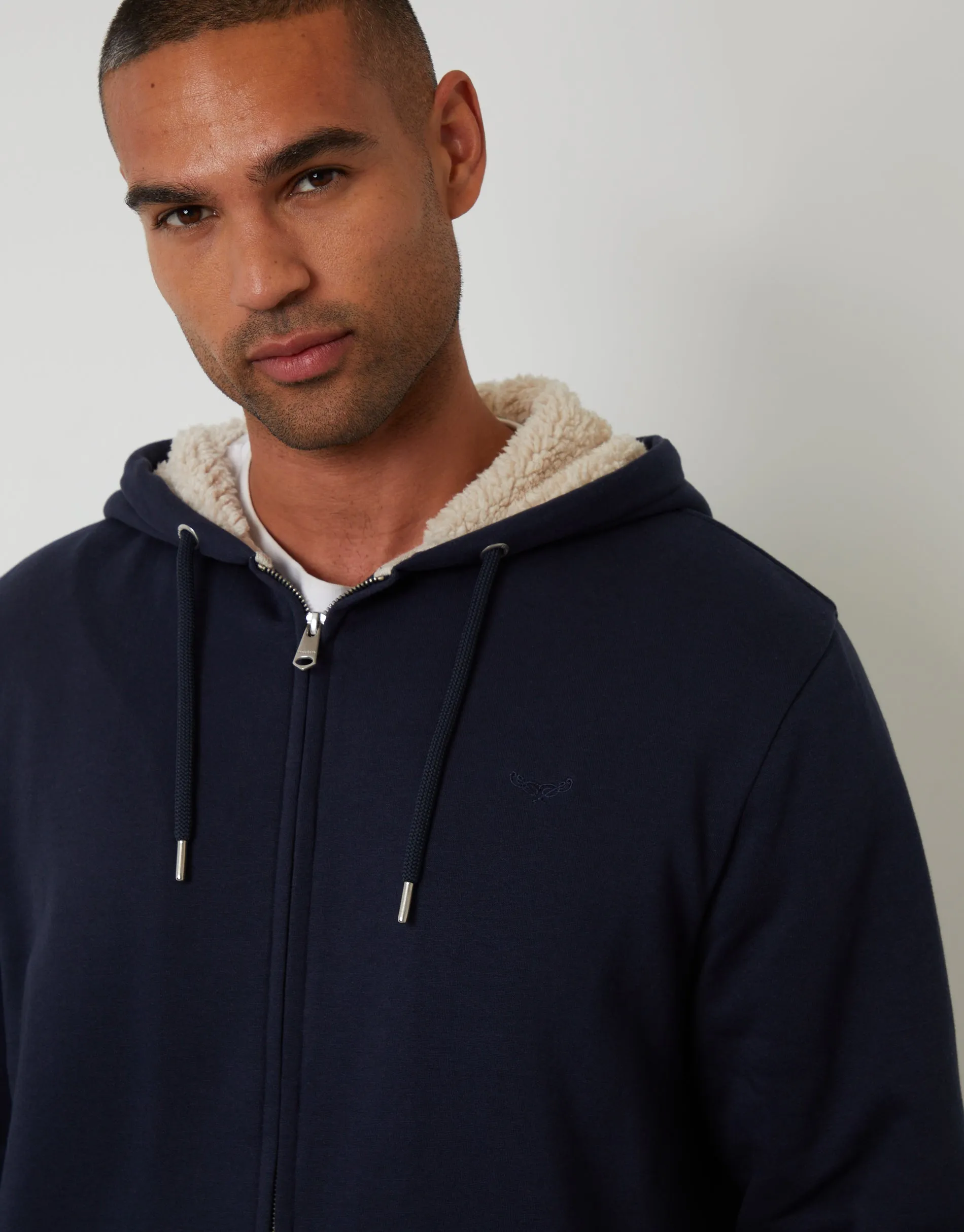 Navy Borg Lined Zip-Through Hoodie sold by Threadbare product image thumbnail 4