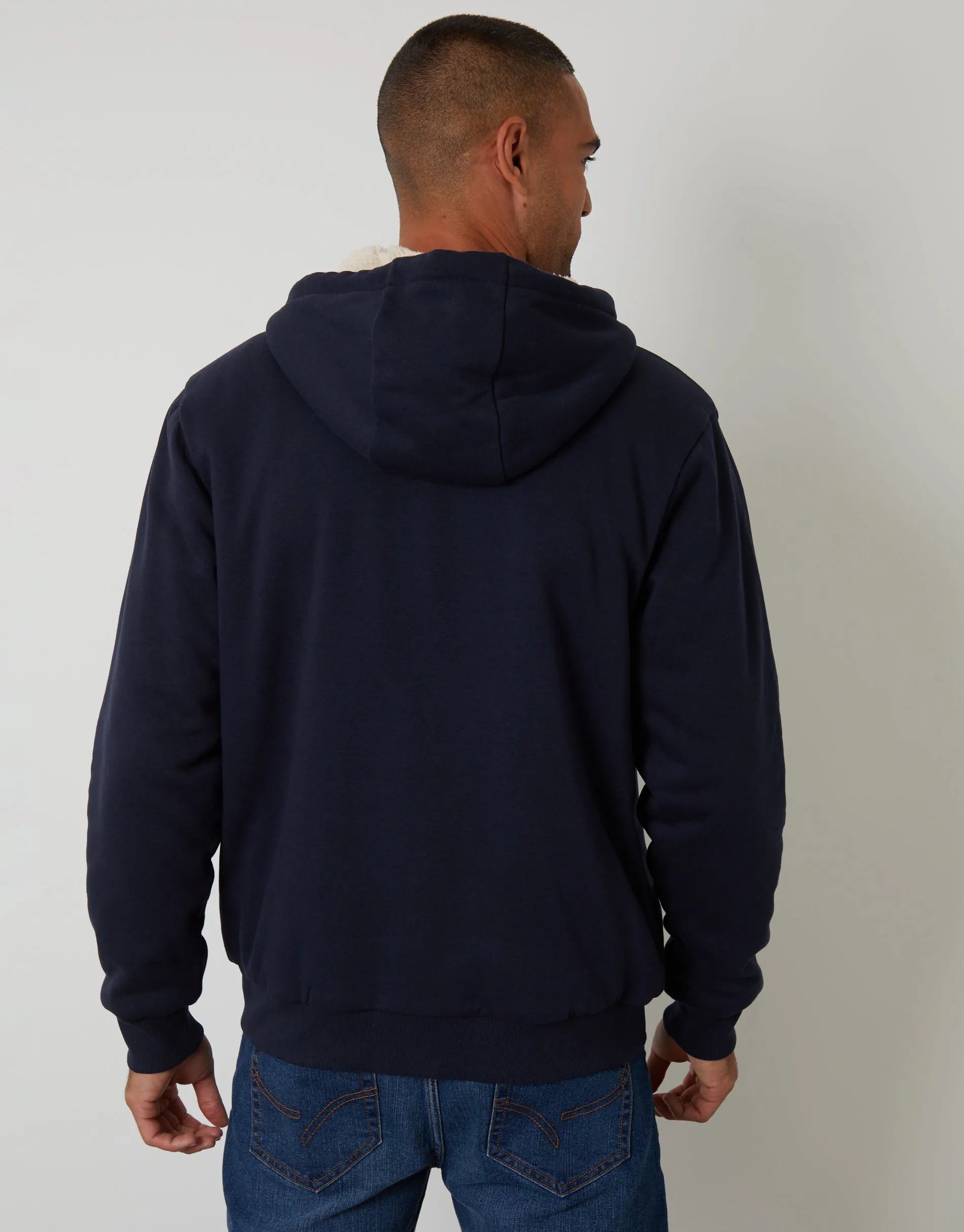 Navy Borg Lined Zip-Through Hoodie sold by Threadbare product image thumbnail 2