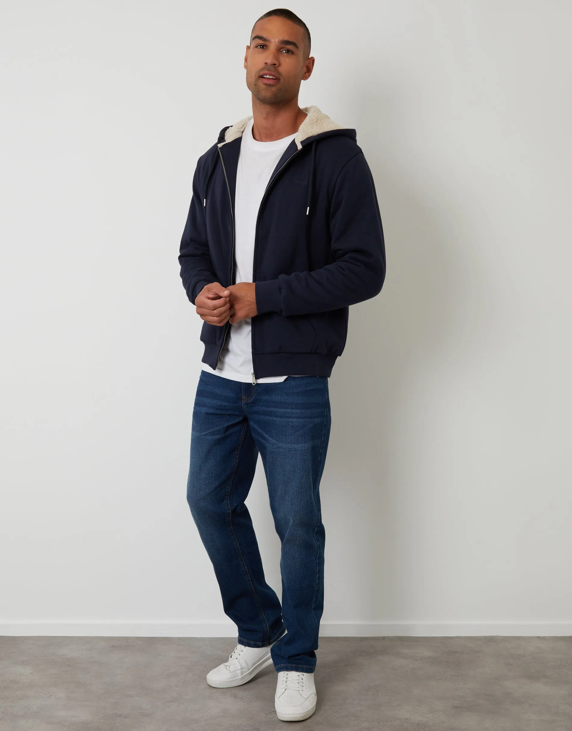 Navy Borg Lined Zip-Through Hoodie sold by Threadbare product image thumbnail 3