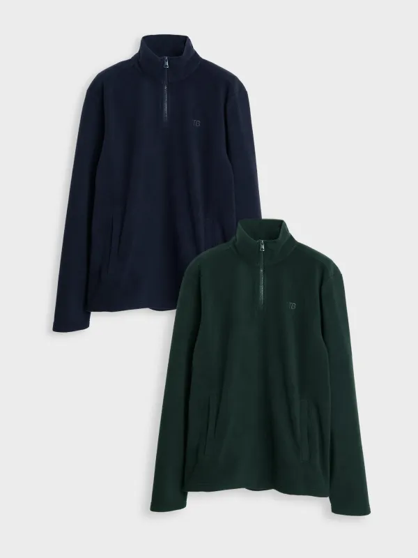 Navy & Forest Green Quarter Zip Microfleece Sweatshirts (2 Pack) sold by Threadbare