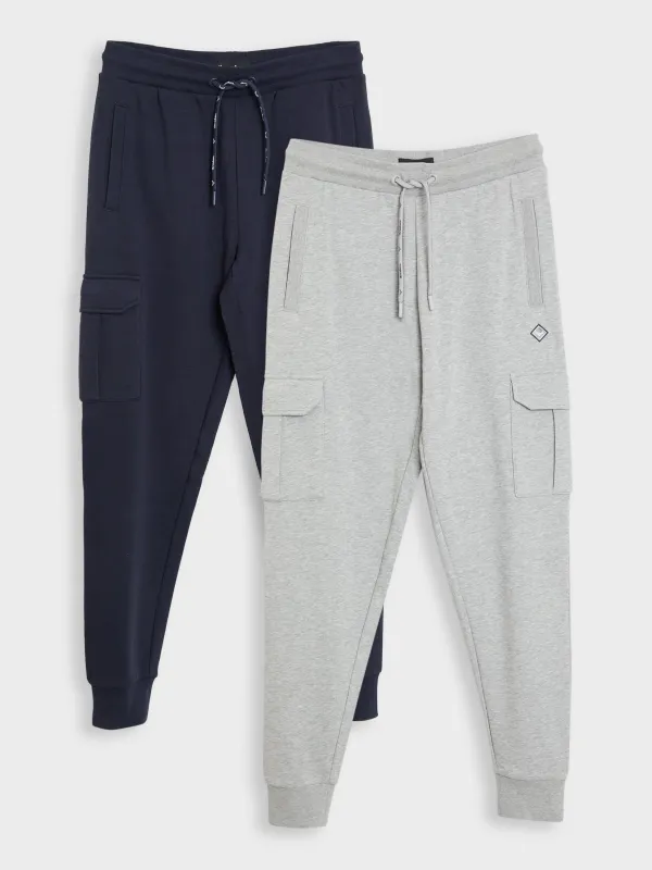 Navy & Grey Marl Cargo Style Joggers (2 Pack) sold by Threadbare