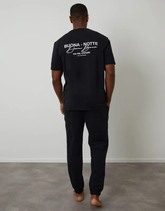 Black Peached Cotton Graphic Lounge Set (2-Piece Set) sold by Threadbare