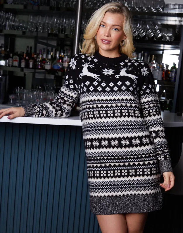 Black Christmas Fairisle Knitted Mini Jumper Dress sold by Threadbare