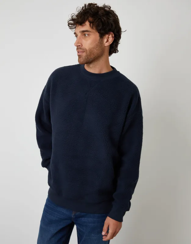 Navy Relaxed Fit Crew Neck Borg Sweatshirt sold by Threadbare