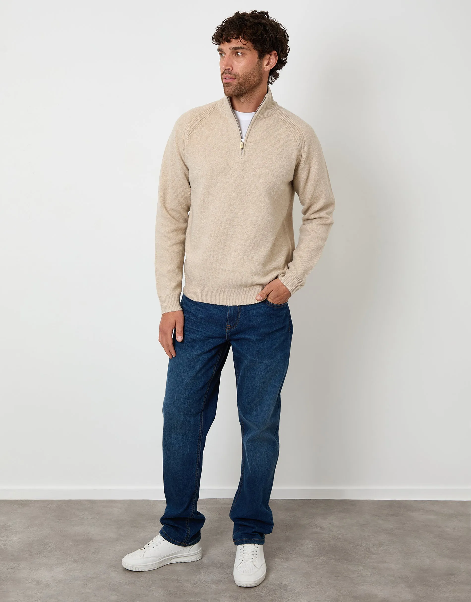 Stone Raglan Rib Quarter Zip Knitted Jumper sold by Threadbare product image thumbnail 3