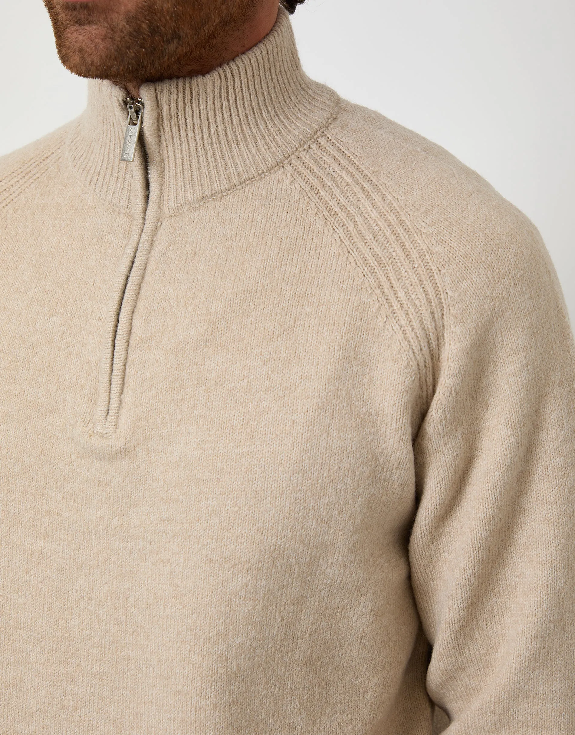 Stone Raglan Rib Quarter Zip Knitted Jumper sold by Threadbare product image thumbnail 4