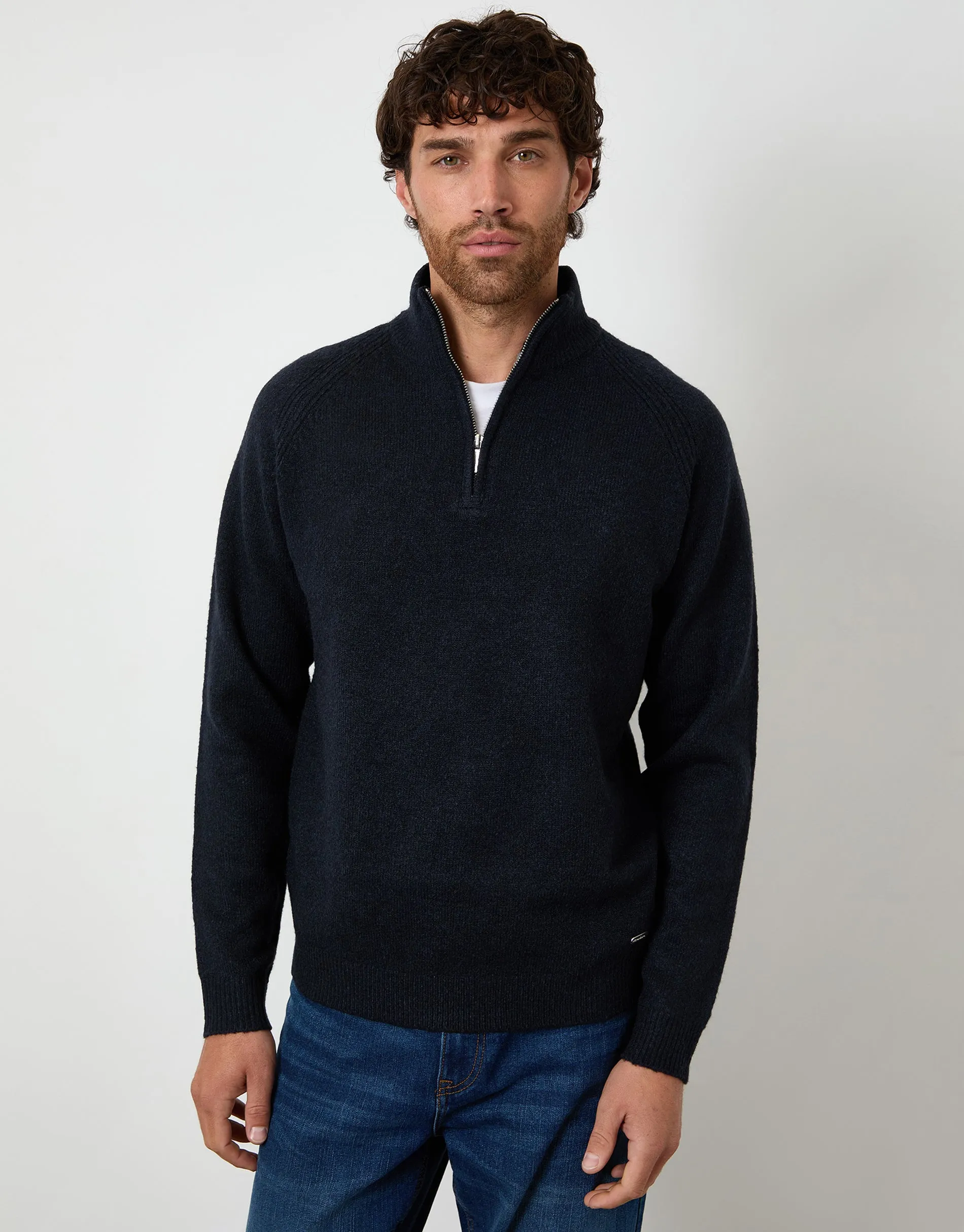 Navy Raglan Rib Quarter Zip Knitted Jumper sold by Threadbare