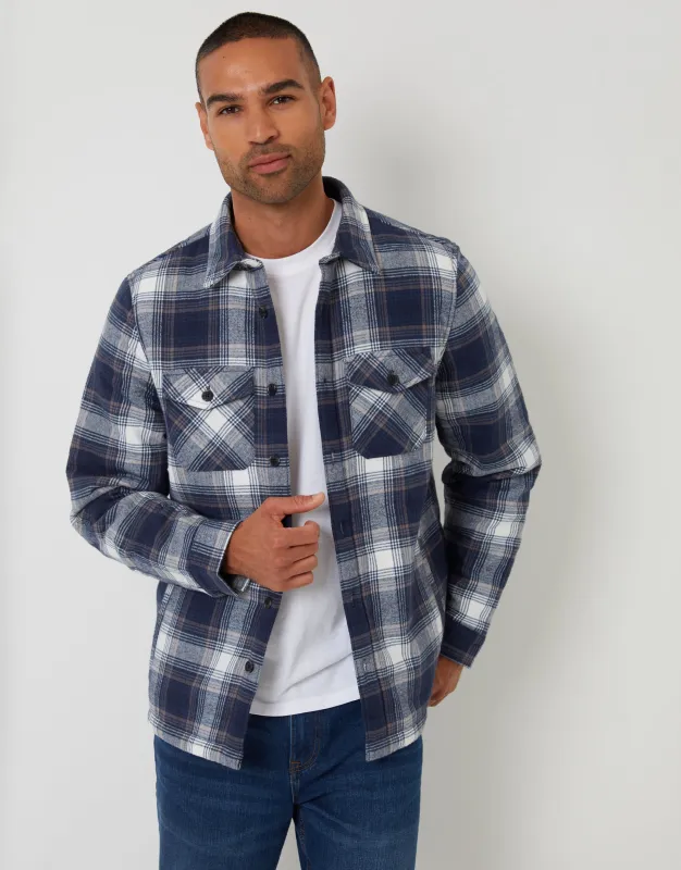 Navy Check Brushed Borg Lined Shacket sold by Threadbare