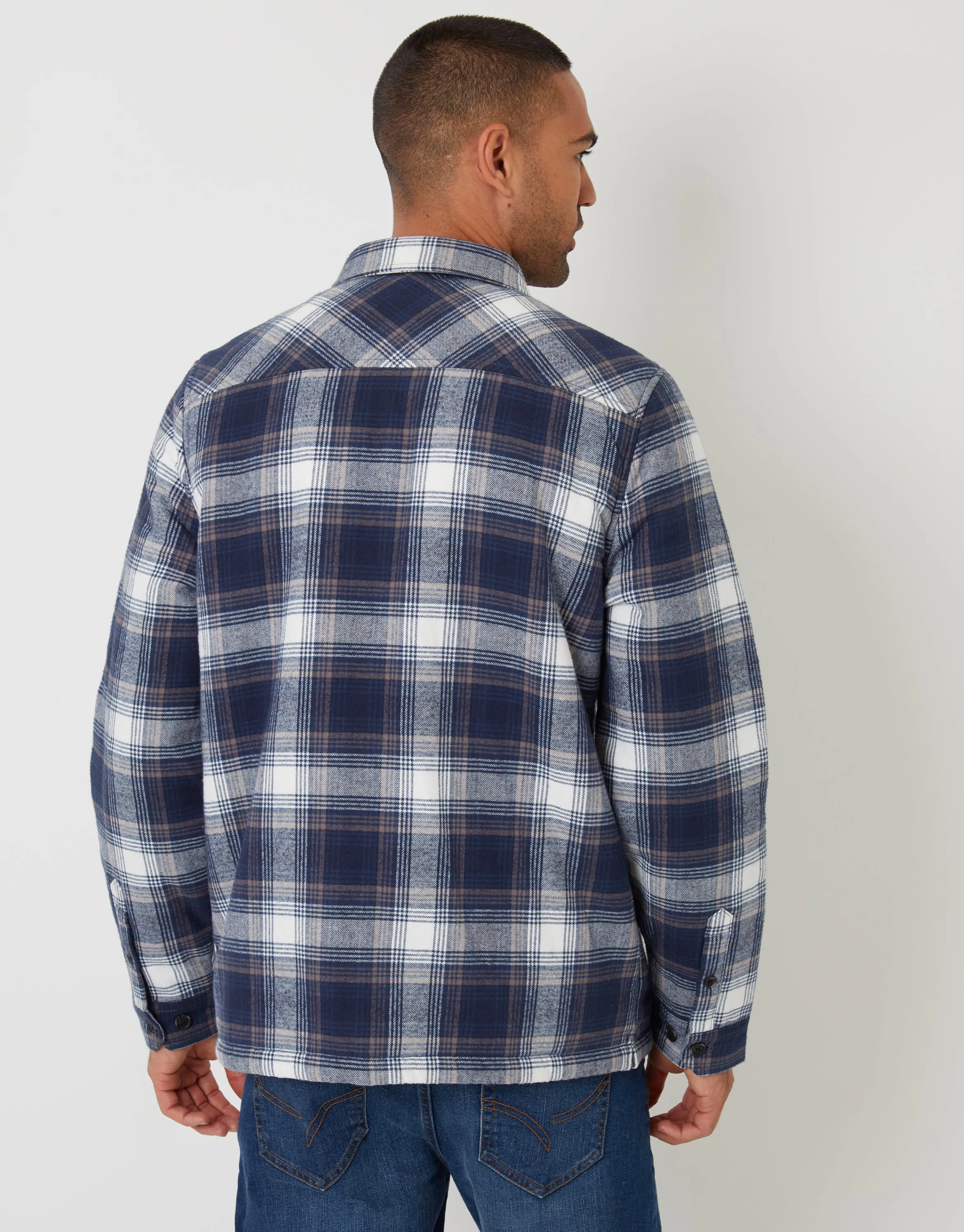 Navy Check Brushed Borg Lined Shacket sold by Threadbare product image thumbnail 2
