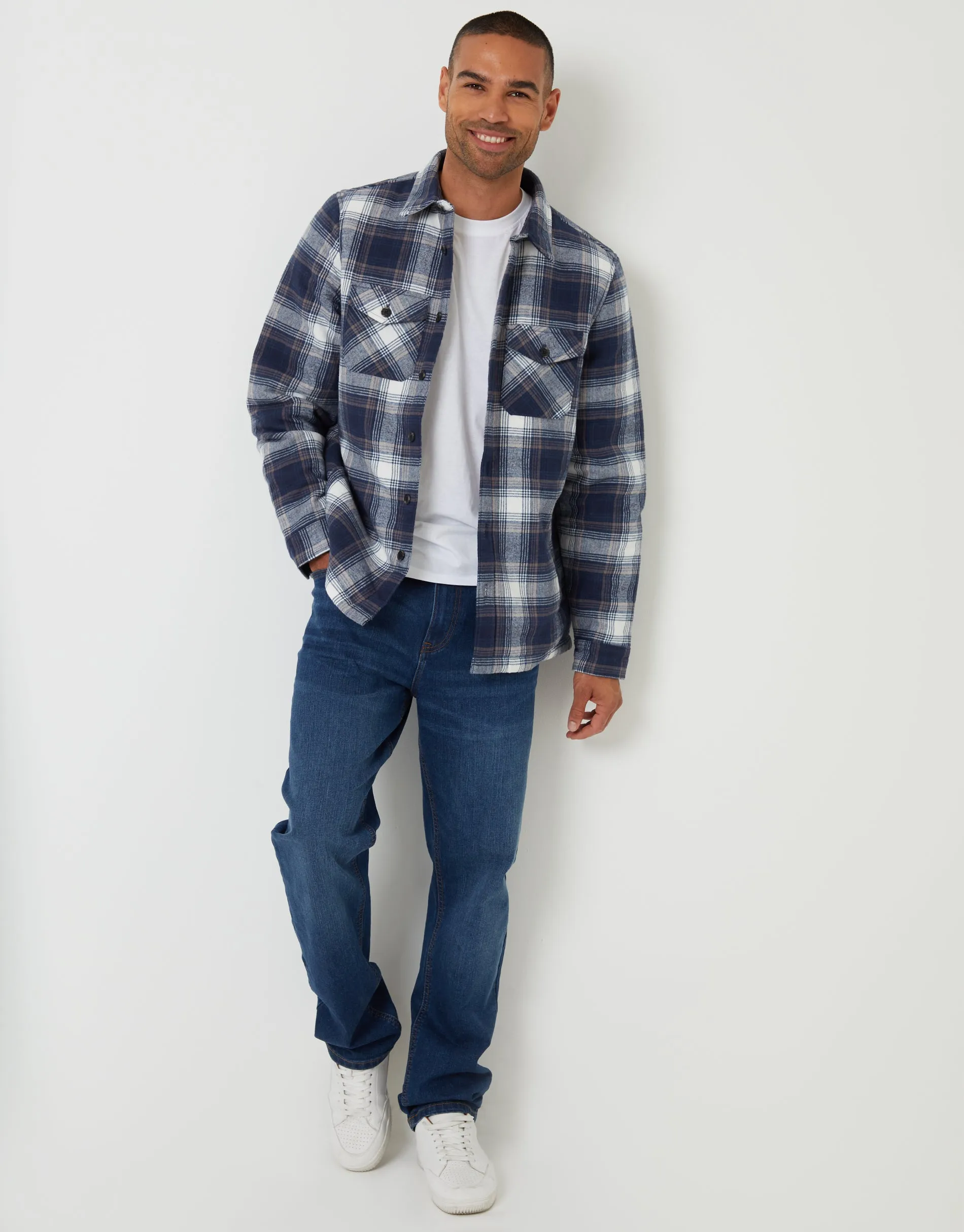 Navy Check Brushed Borg Lined Shacket sold by Threadbare product image thumbnail 3