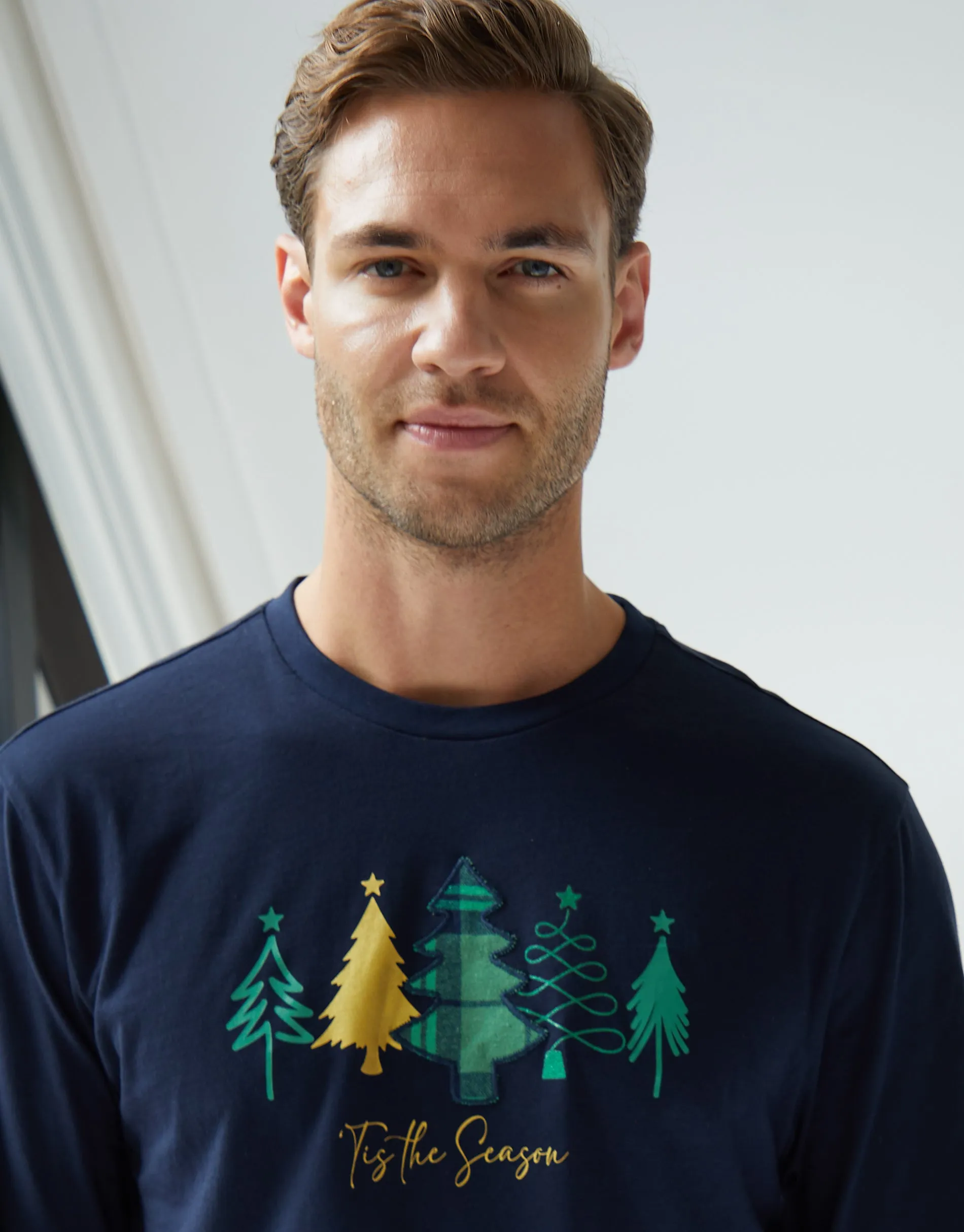 Navy Christmas Tree Graphic Print Long Pyjamas (2-Piece Set) sold by Threadbare product image thumbnail 5