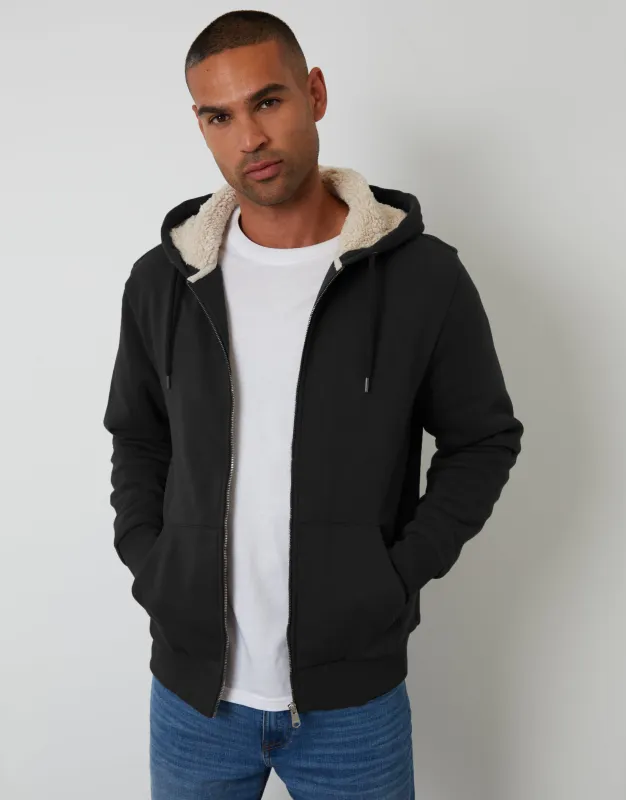 Black Borg Lined Zip-Through Hoodie sold by Threadbare