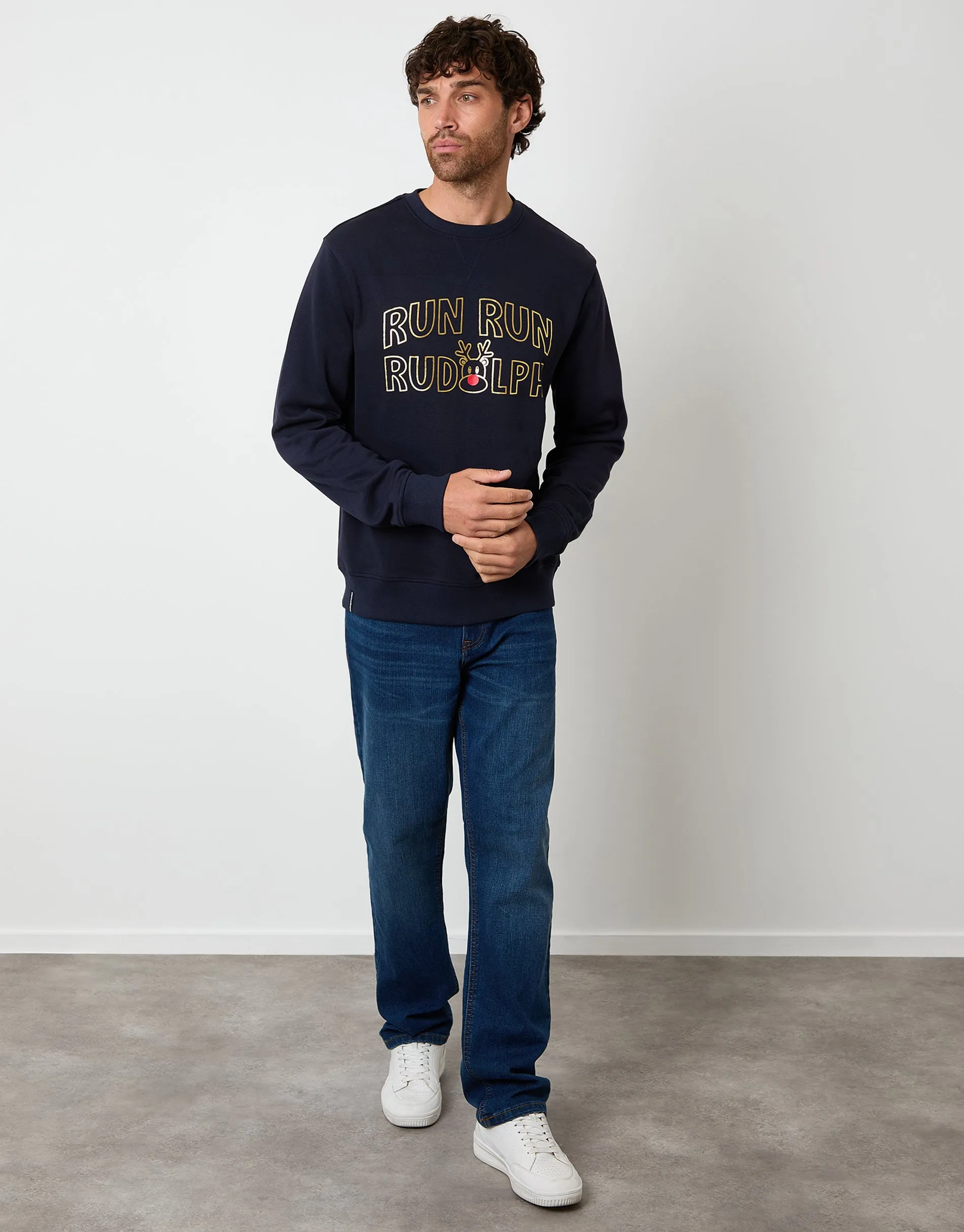 Navy Christmas Graphic Print Crew Neck Sweatshirt sold by Threadbare product image thumbnail 4